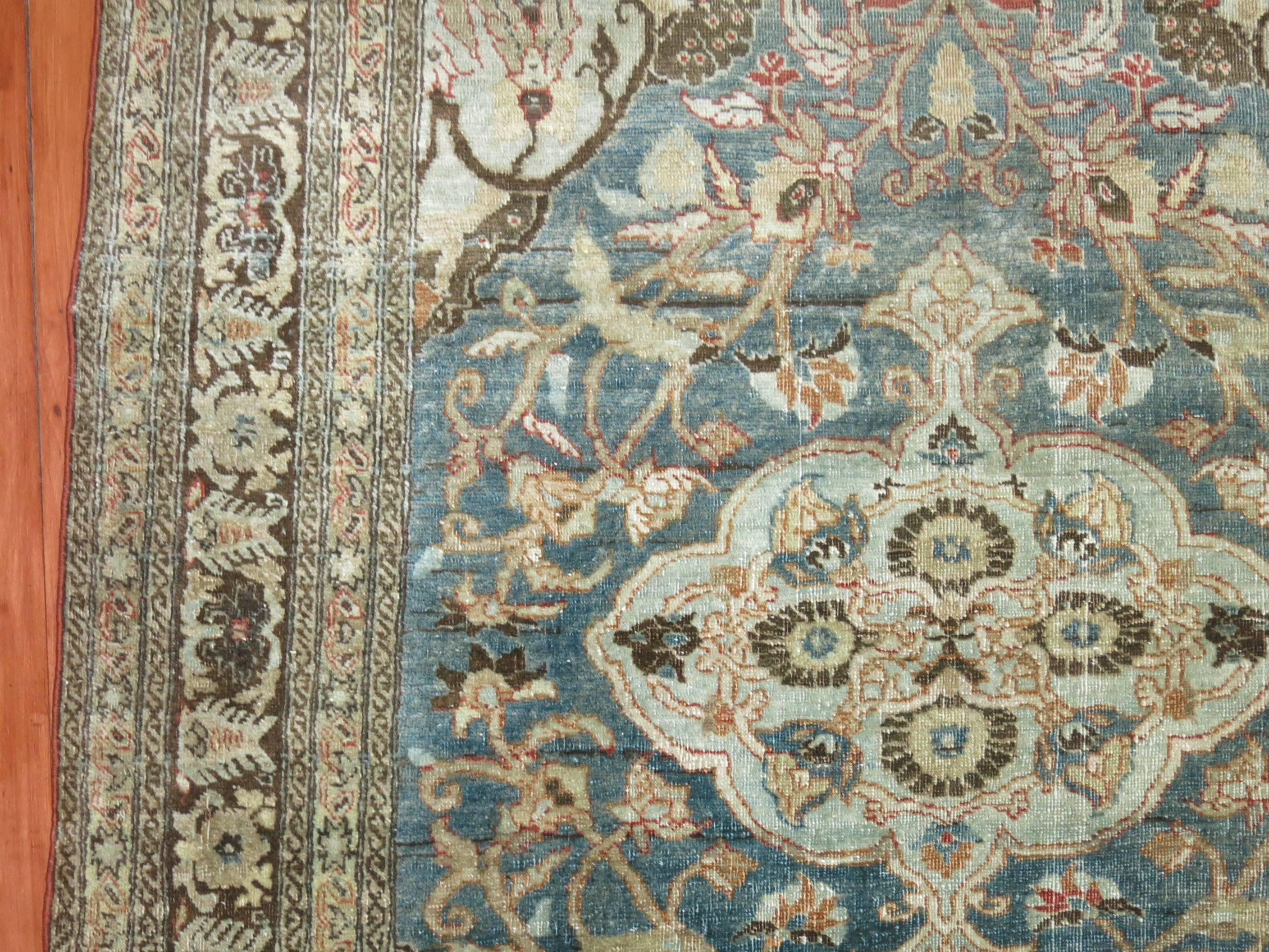 Wool Soft Blue Gray Antique Persian Tabriz Formal Early 20th Century Traditional Rug For Sale