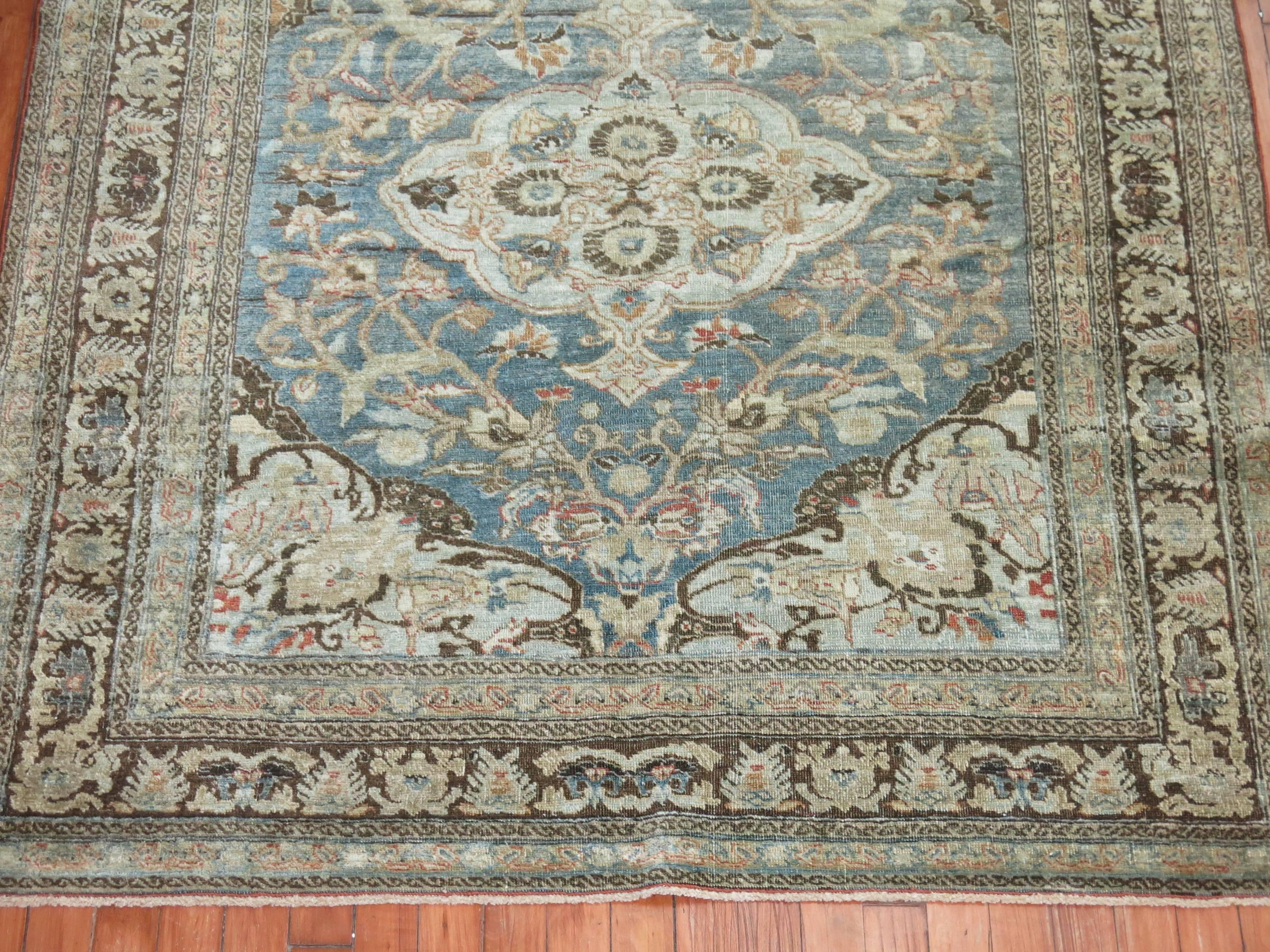 Soft Blue Gray Antique Persian Tabriz Formal Early 20th Century Traditional Rug For Sale 4