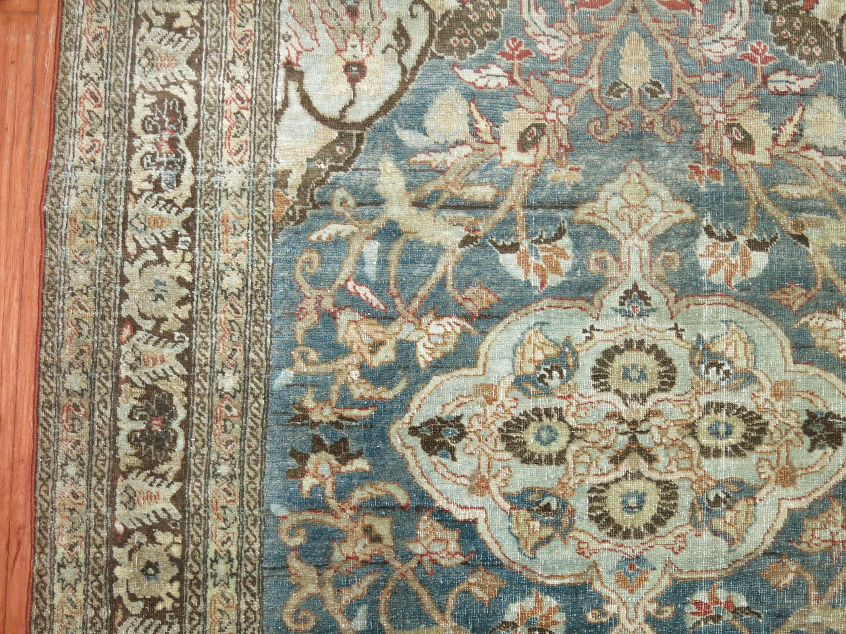 Malayer Soft Blue Gray Antique Persian Tabriz Formal Early 20th Century Traditional Rug For Sale