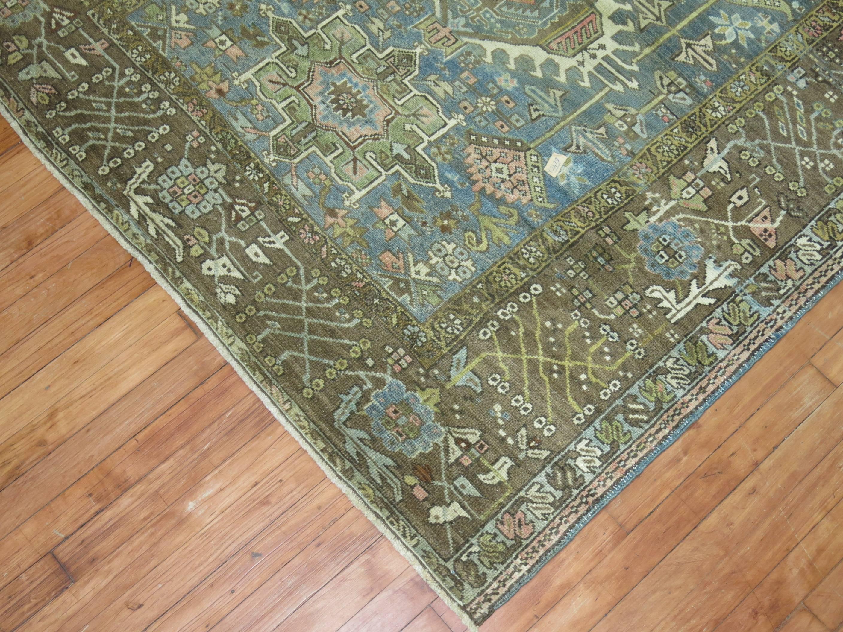Soft Blue Persian Heriz Square Rug In Excellent Condition In New York, NY