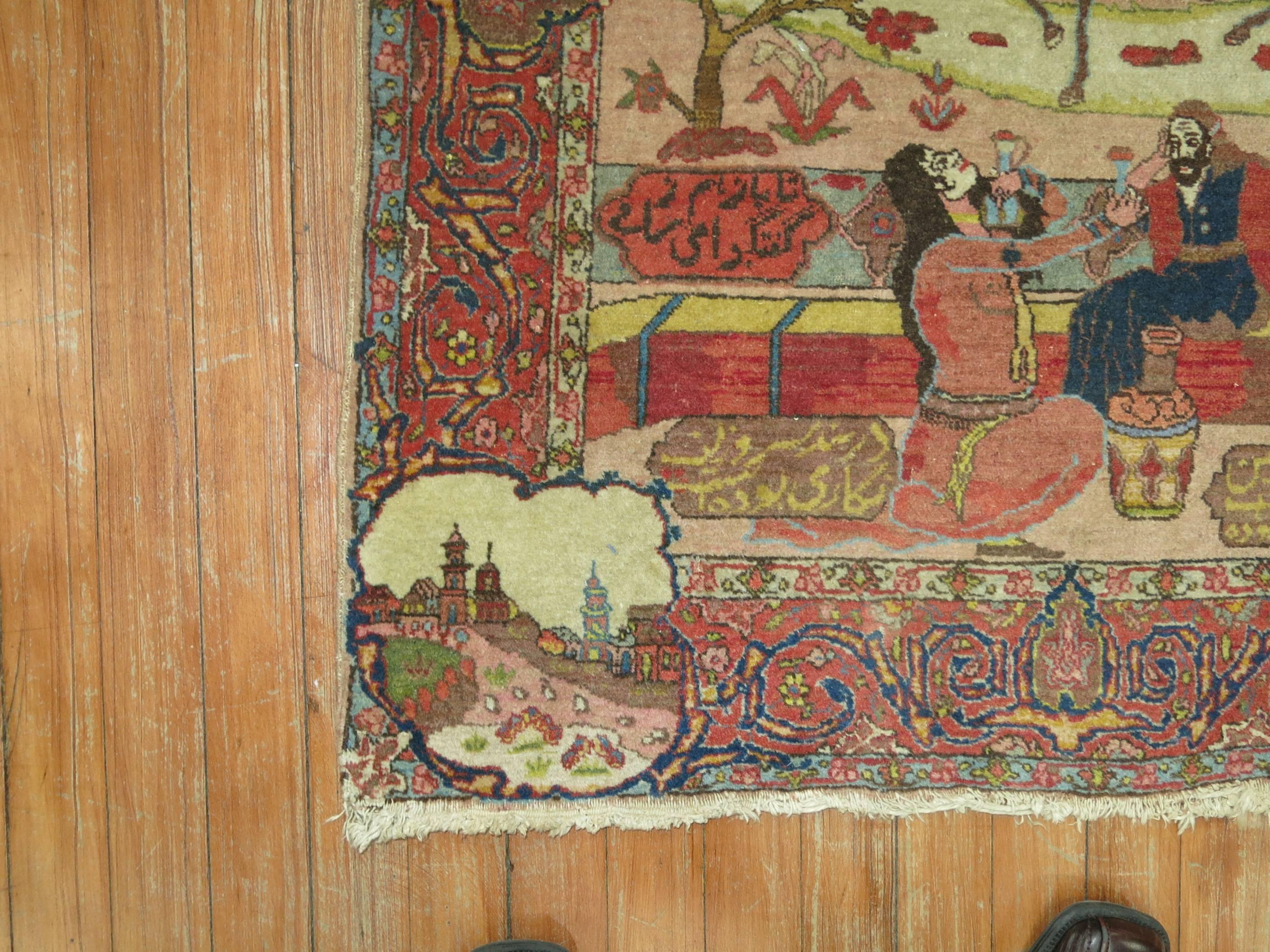 Pictorial Poetic Antique Persian Tabriz Carpet  1