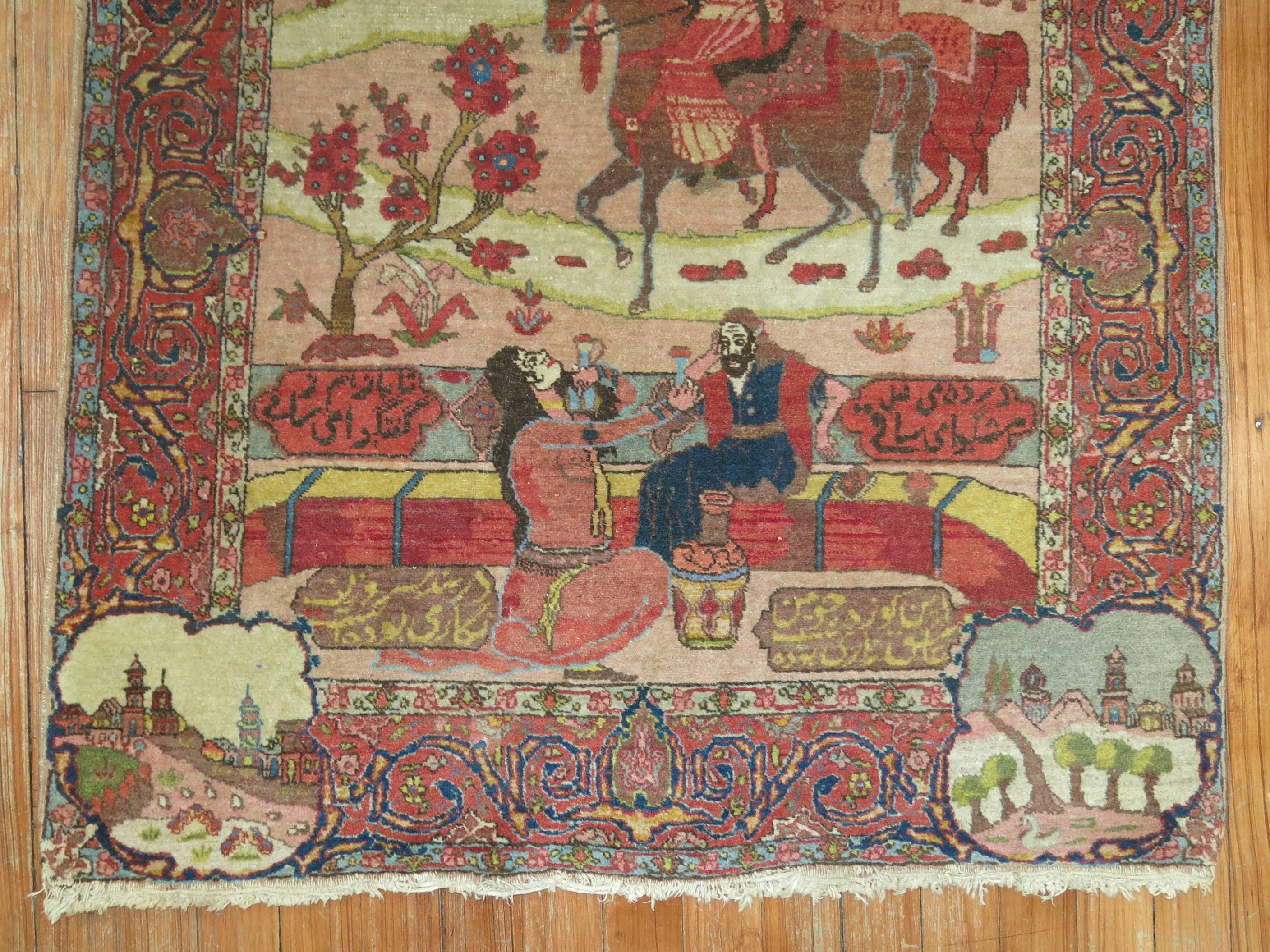 Pictorial Poetic Antique Persian Tabriz Carpet  In Excellent Condition In New York, NY