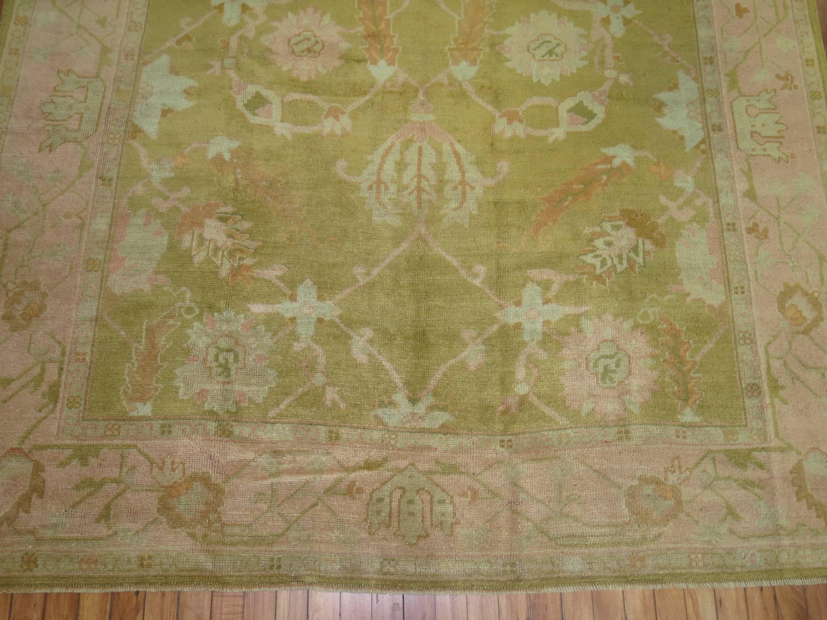 Country Light Green Antique Oushak 19th Century Rug For Sale