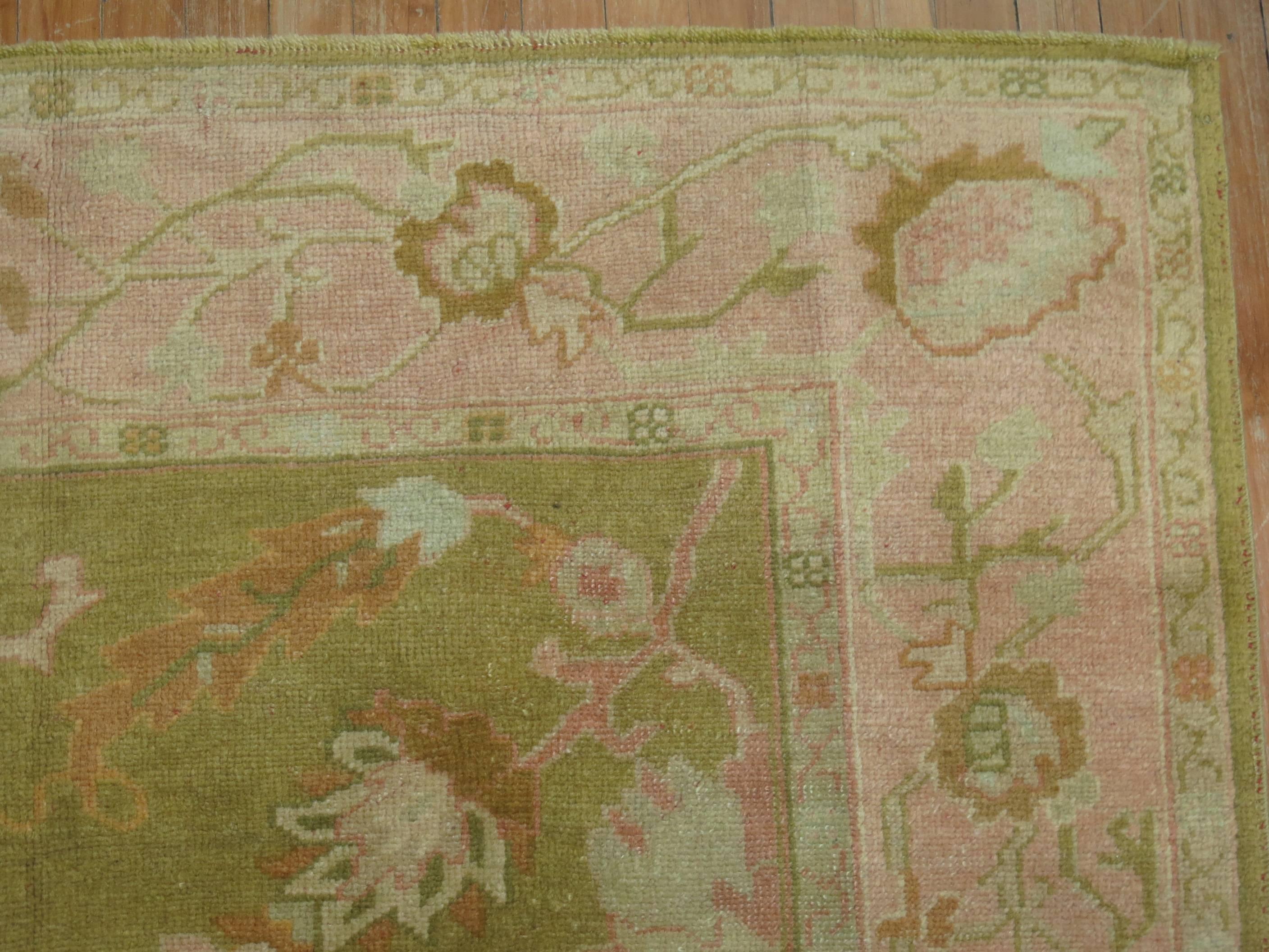 Hand-Woven Light Green Antique Oushak 19th Century Rug For Sale