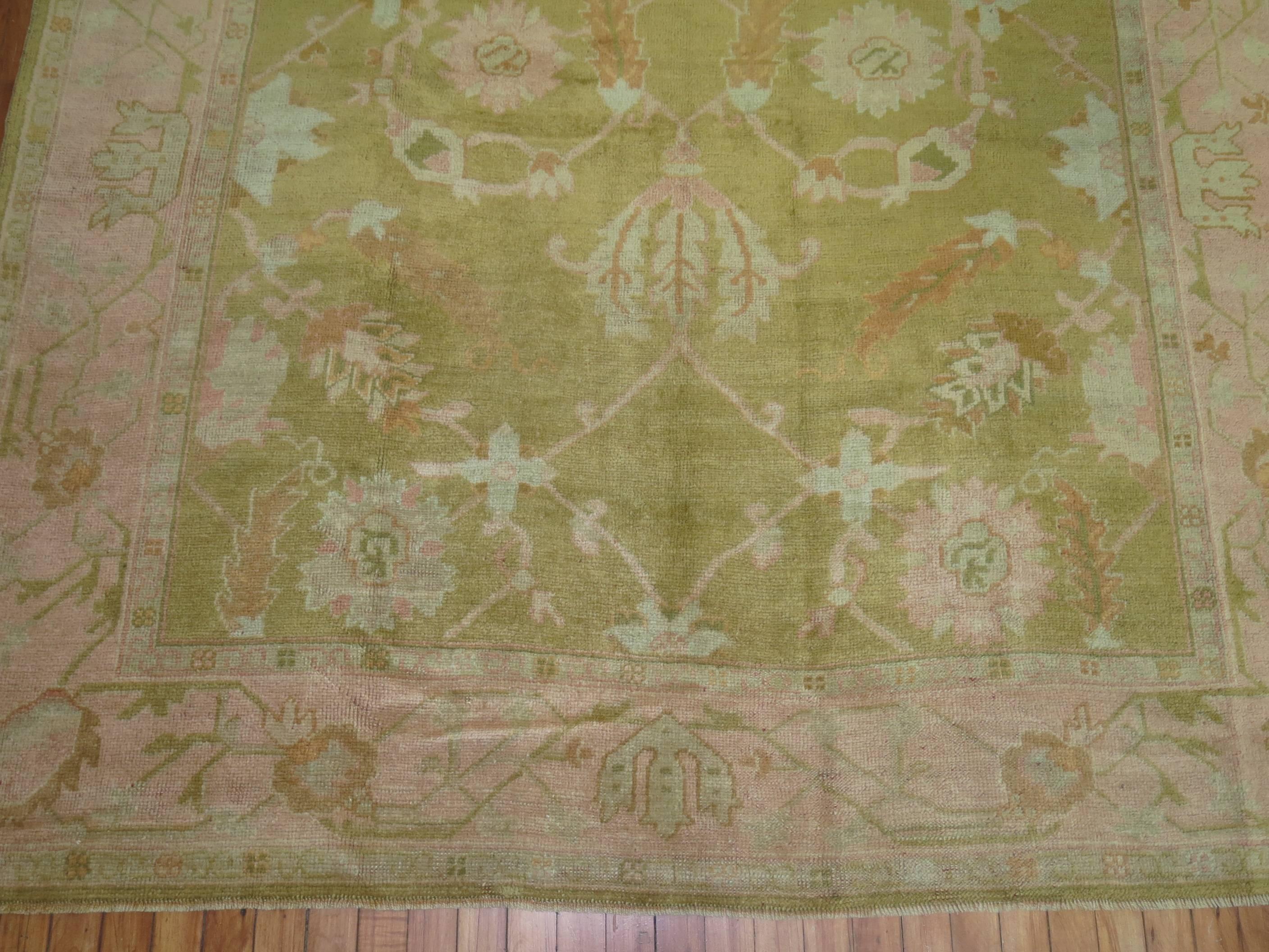 Wool Light Green Antique Oushak 19th Century Rug For Sale