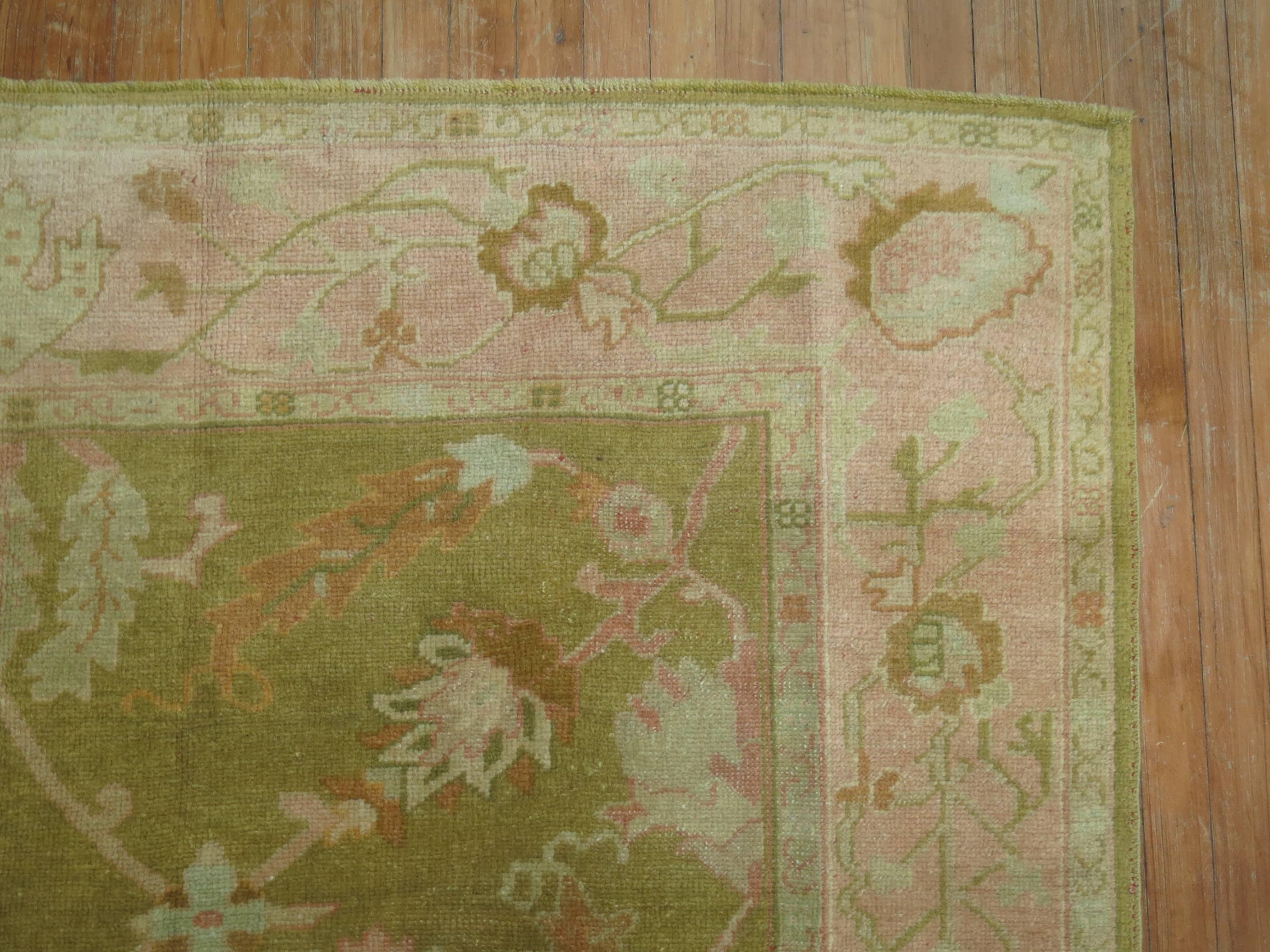 Light Green Antique Oushak 19th Century Rug For Sale 2