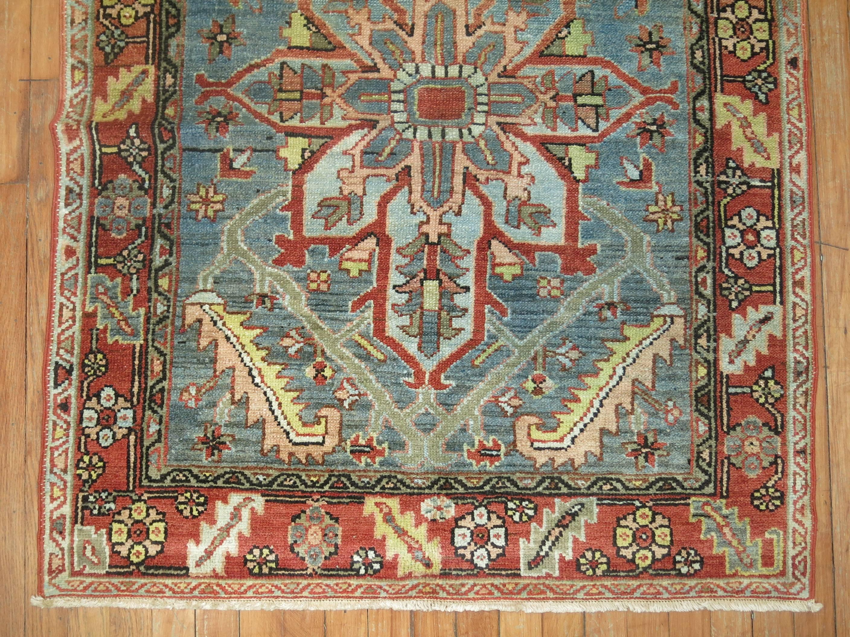 Sea Foam Gray Blue Field Traditional Early 20th Century Persian Heriz Rug In Excellent Condition In New York, NY