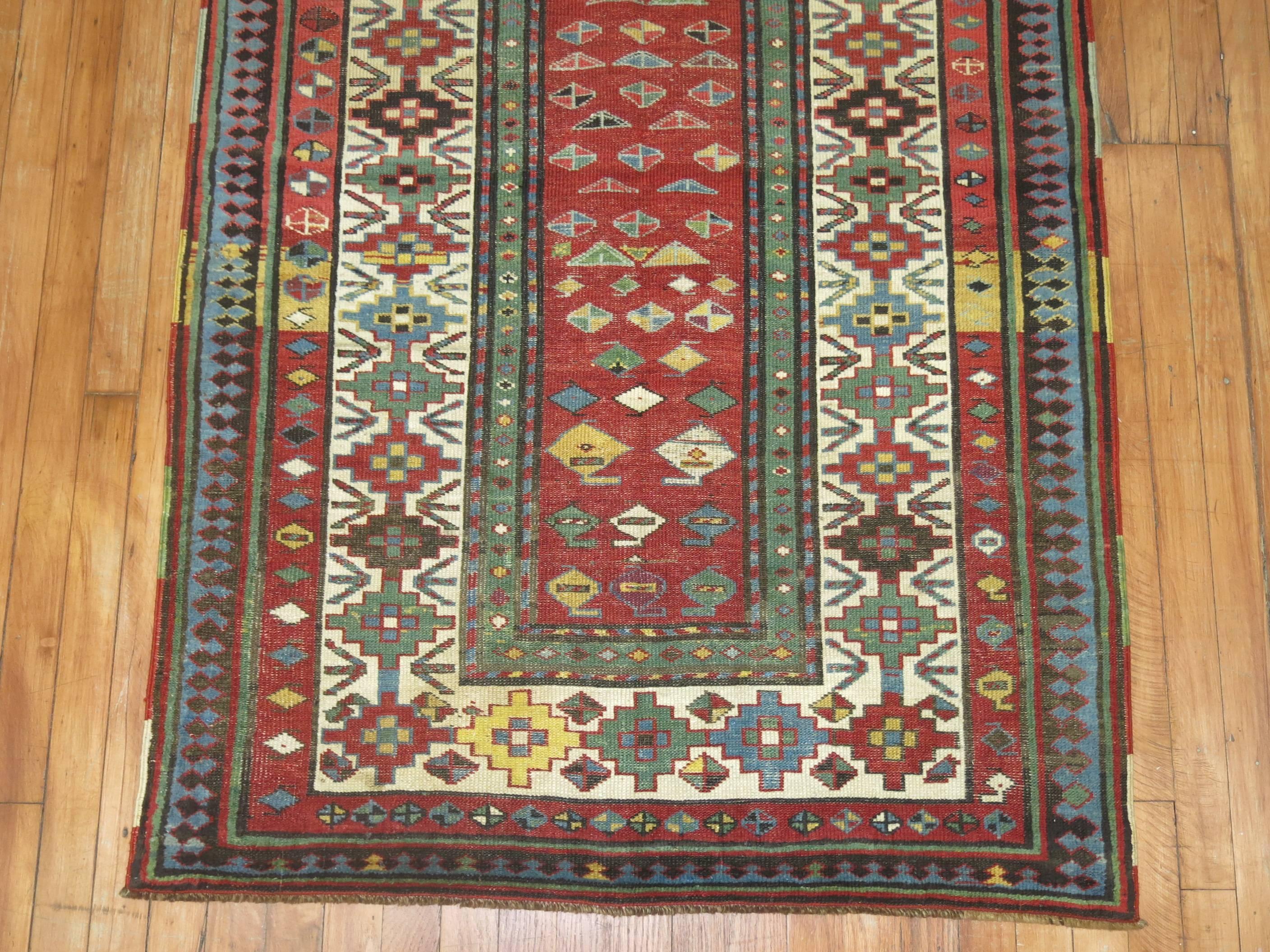 Hand-Woven Rustic 19th Century Caucasian Talish Runner For Sale
