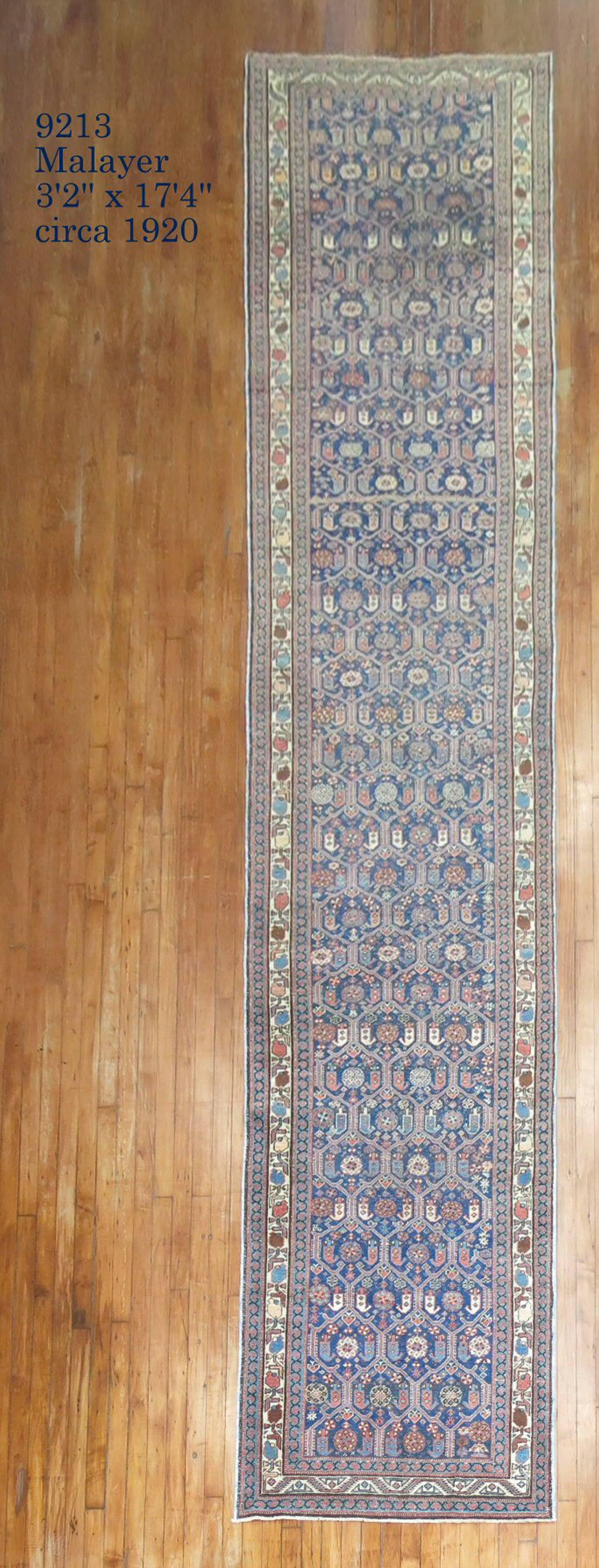 Wool Pair of Navy Persian Antique Runners For Sale