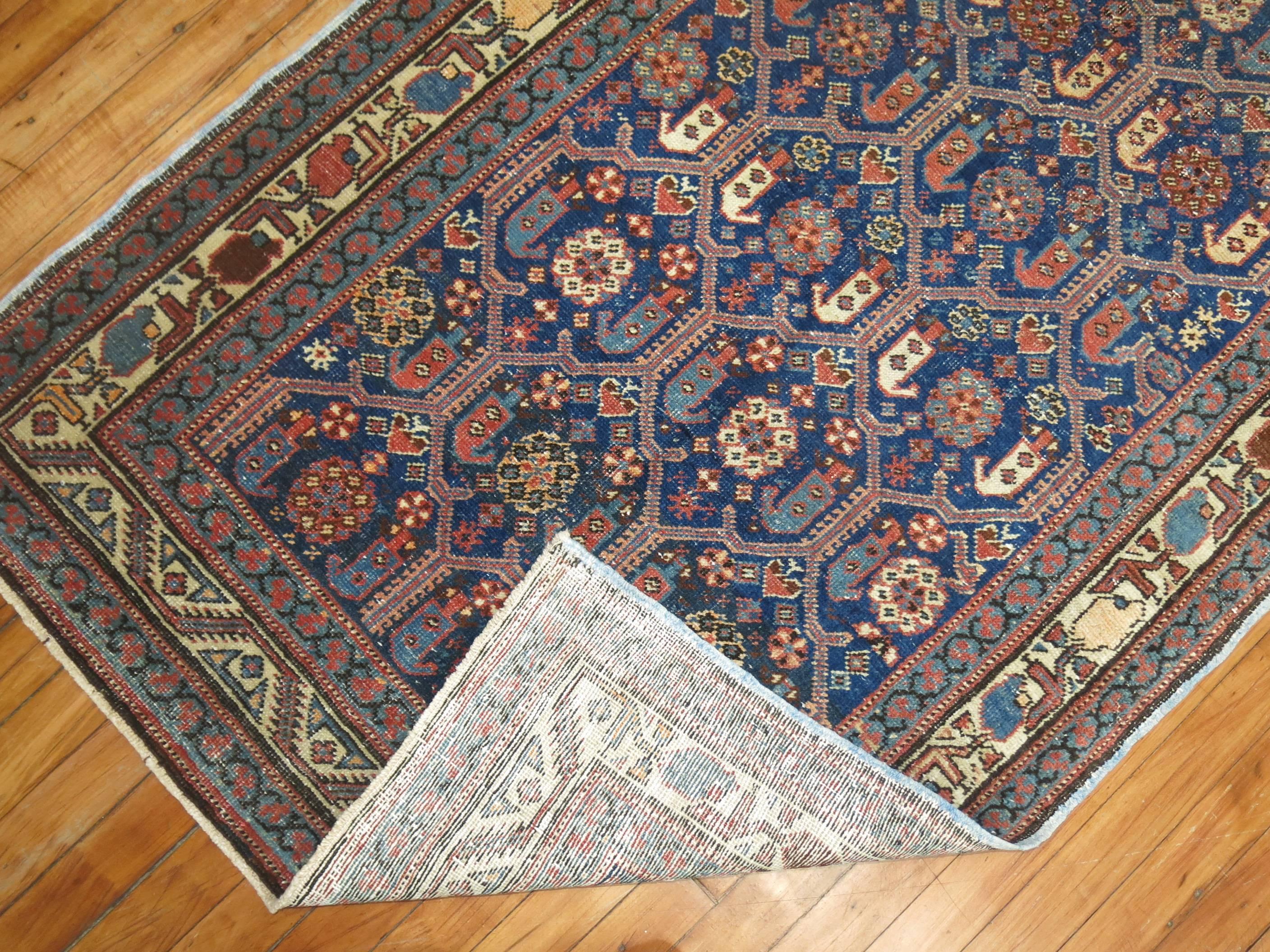 Hand-Woven Zabihi Collection Pair of Navy Persian Antique Runners For Sale