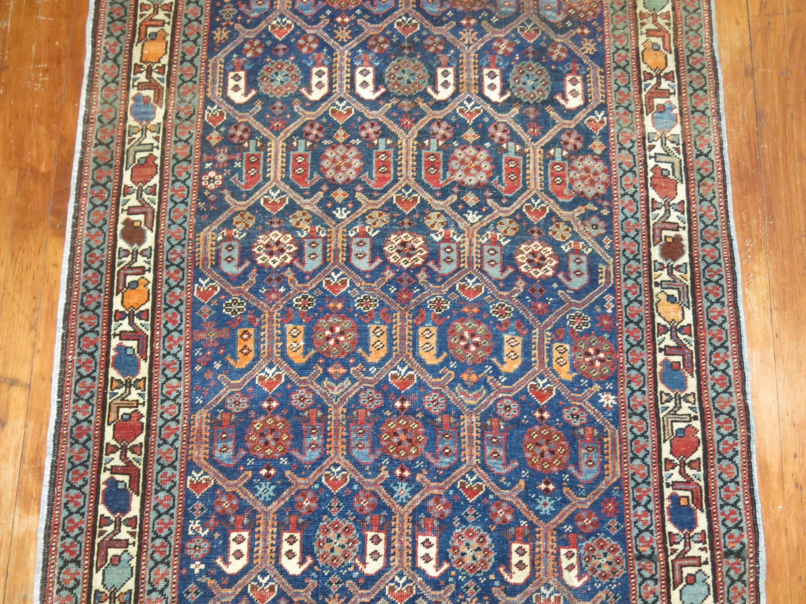 Tabriz Zabihi Collection Pair of Navy Persian Antique Runners For Sale