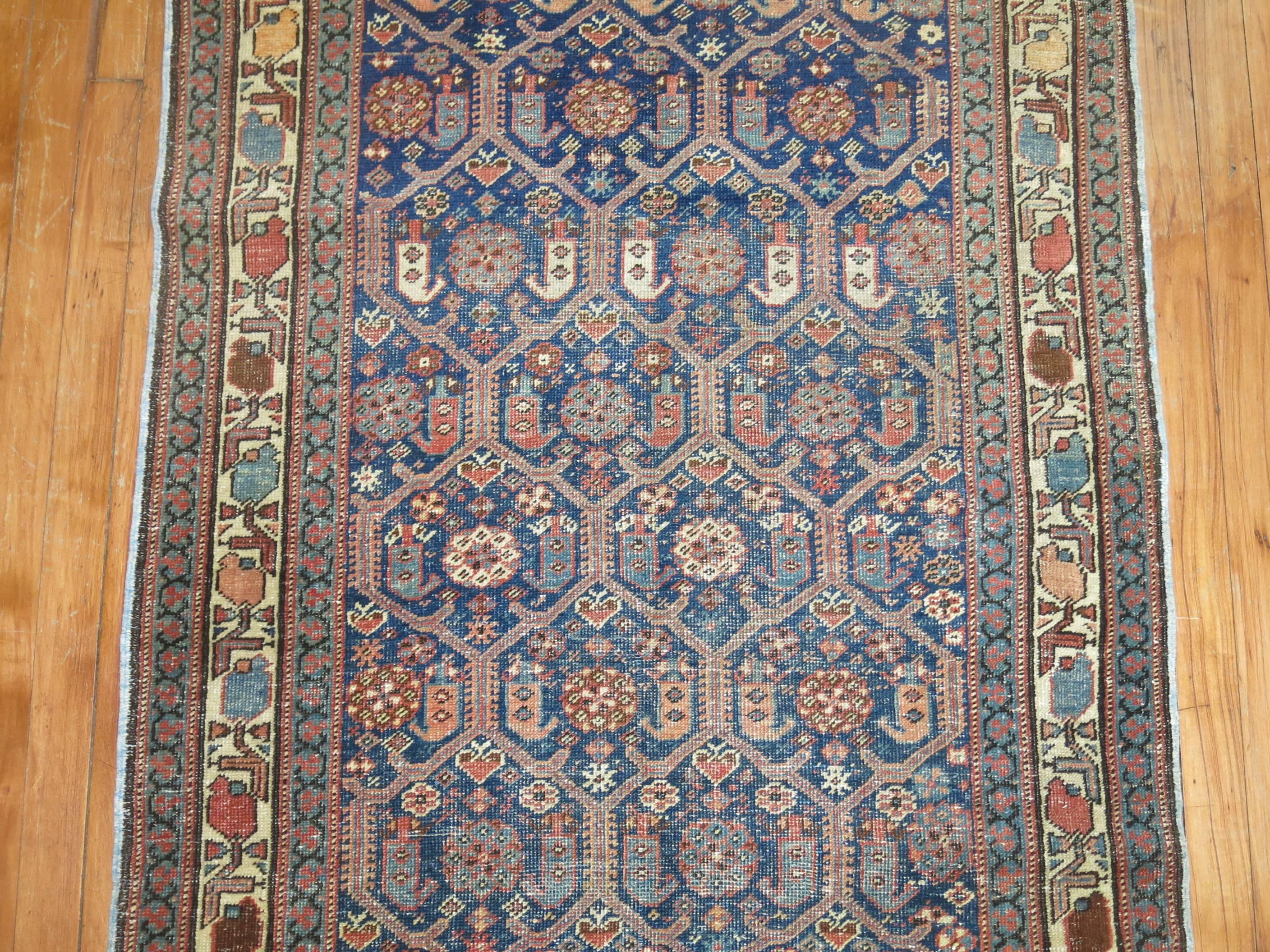 Pair of Navy Persian Antique Runners In Good Condition For Sale In New York, NY