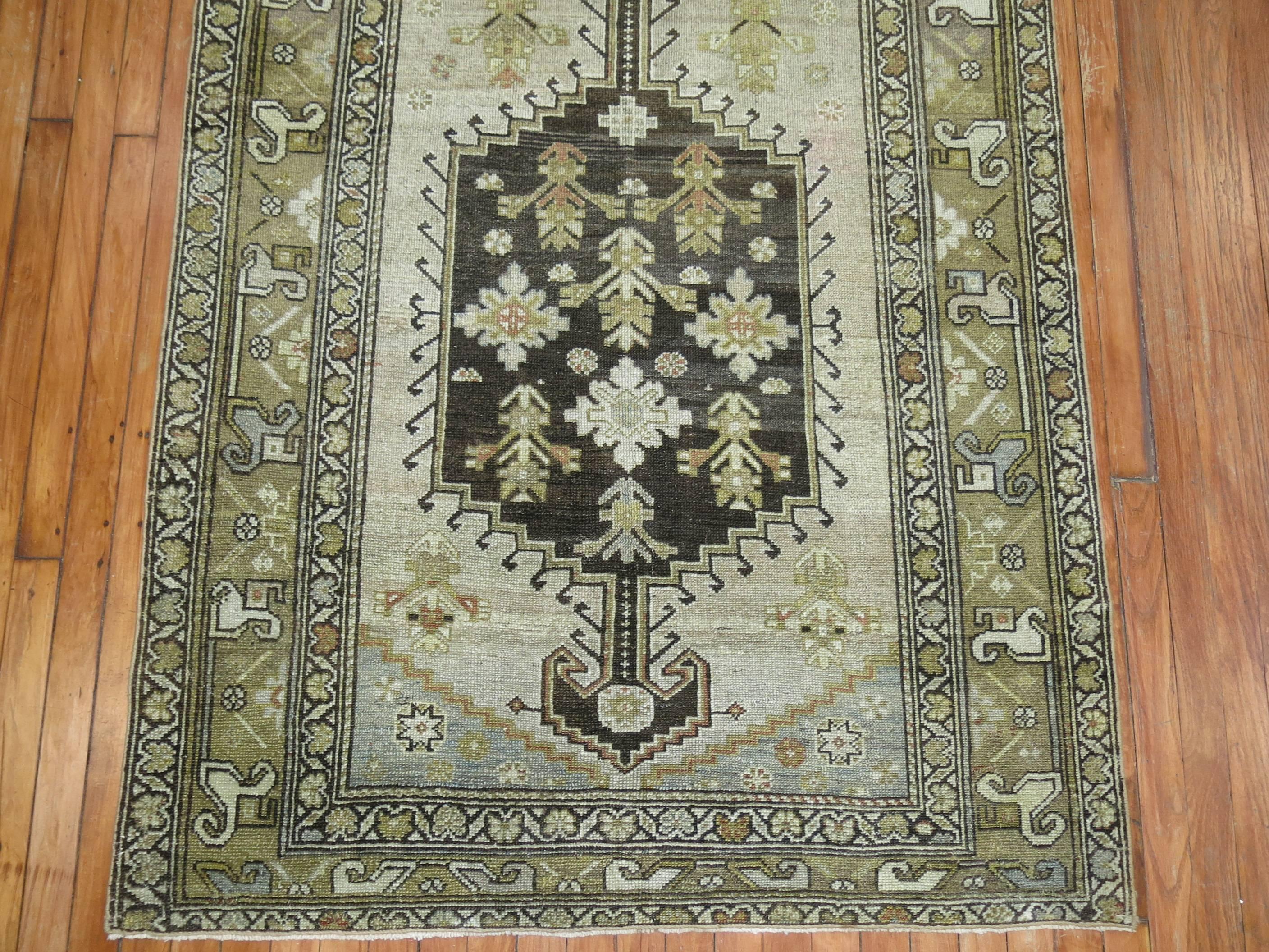 Slate Charcoal Brown Earth Color Antique Wide Persian Runner In Good Condition In New York, NY