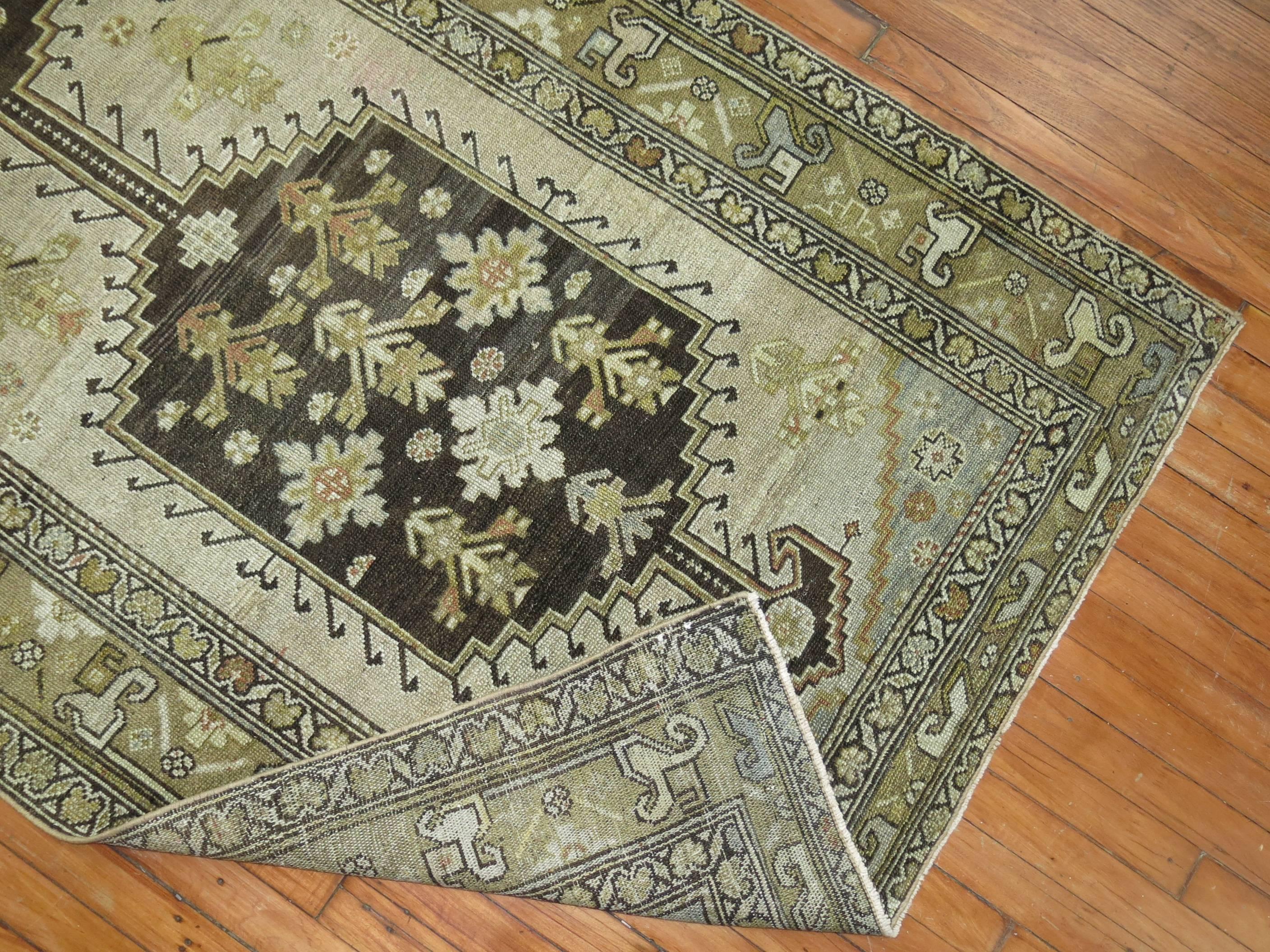 Tabriz Slate Charcoal Brown Earth Color Antique Wide Persian Runner