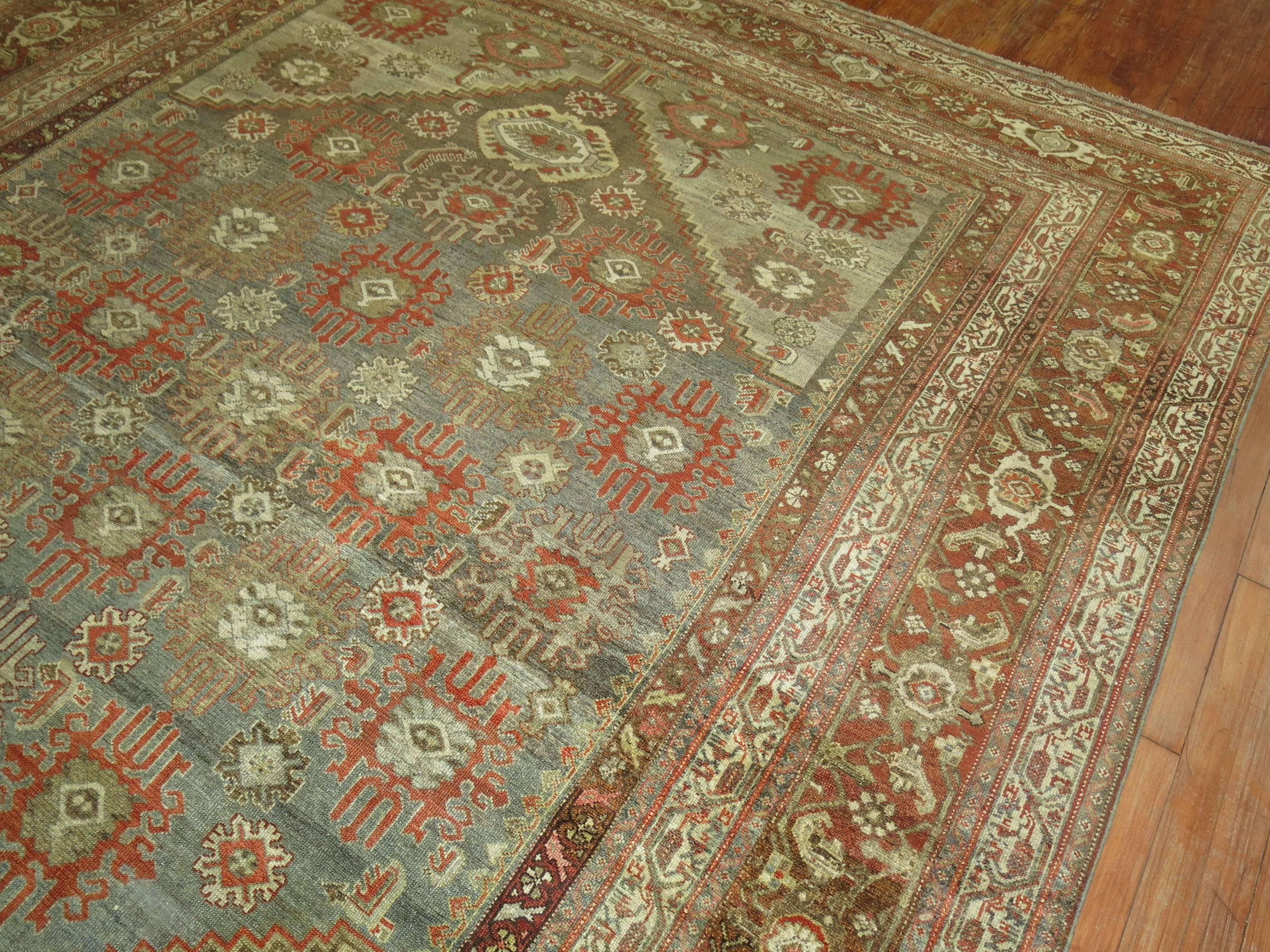 20th Century Antique Persian Malayer Decorative Carpet in  Predominant Silver Color