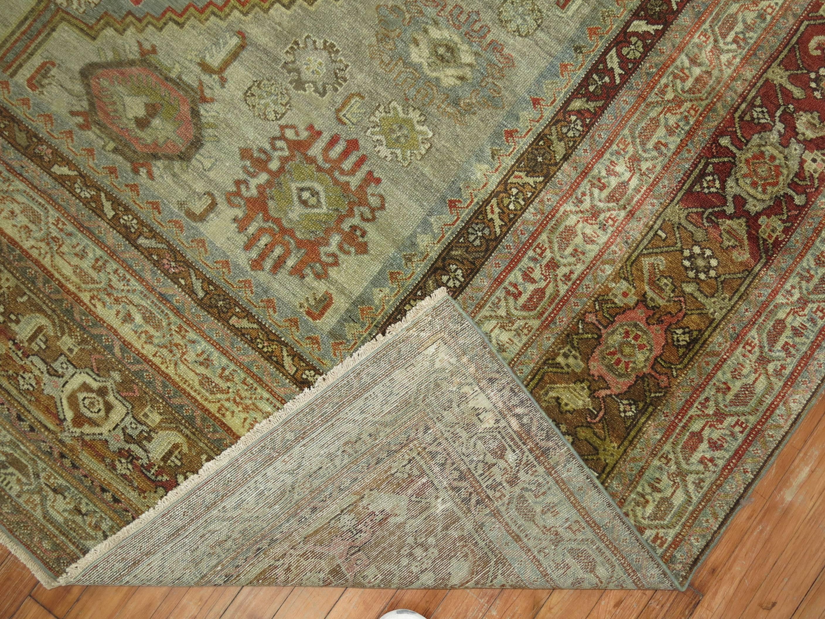 Hand-Woven Antique Persian Malayer Decorative Carpet in  Predominant Silver Color