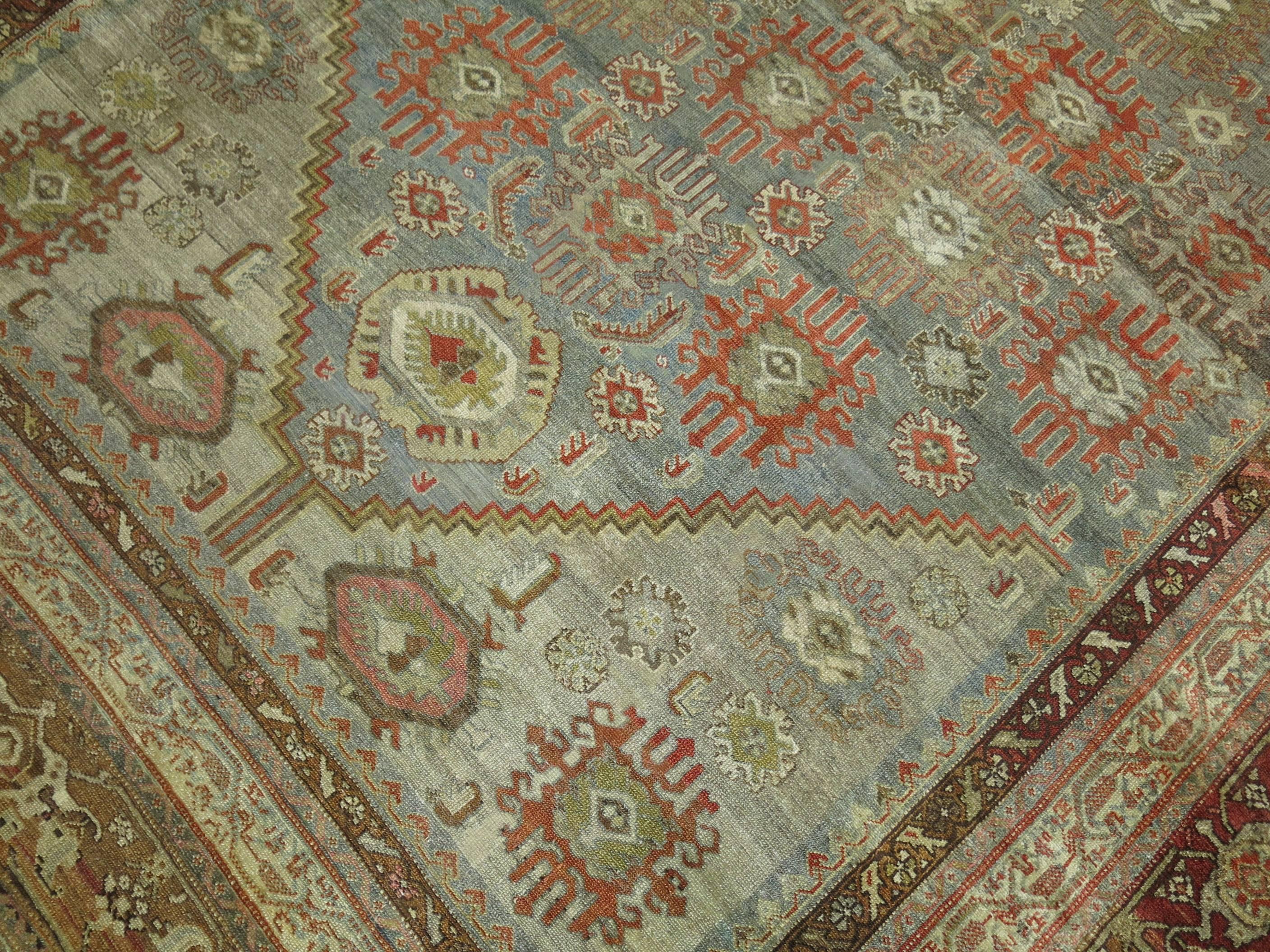 Sultanabad Antique Persian Malayer Decorative Carpet in  Predominant Silver Color