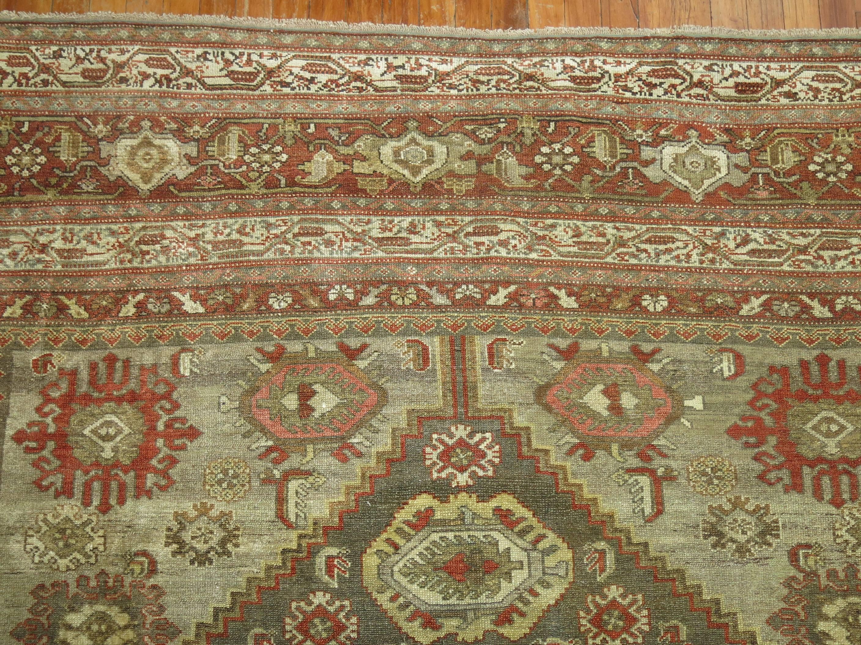 Wool Antique Persian Malayer Decorative Carpet in  Predominant Silver Color