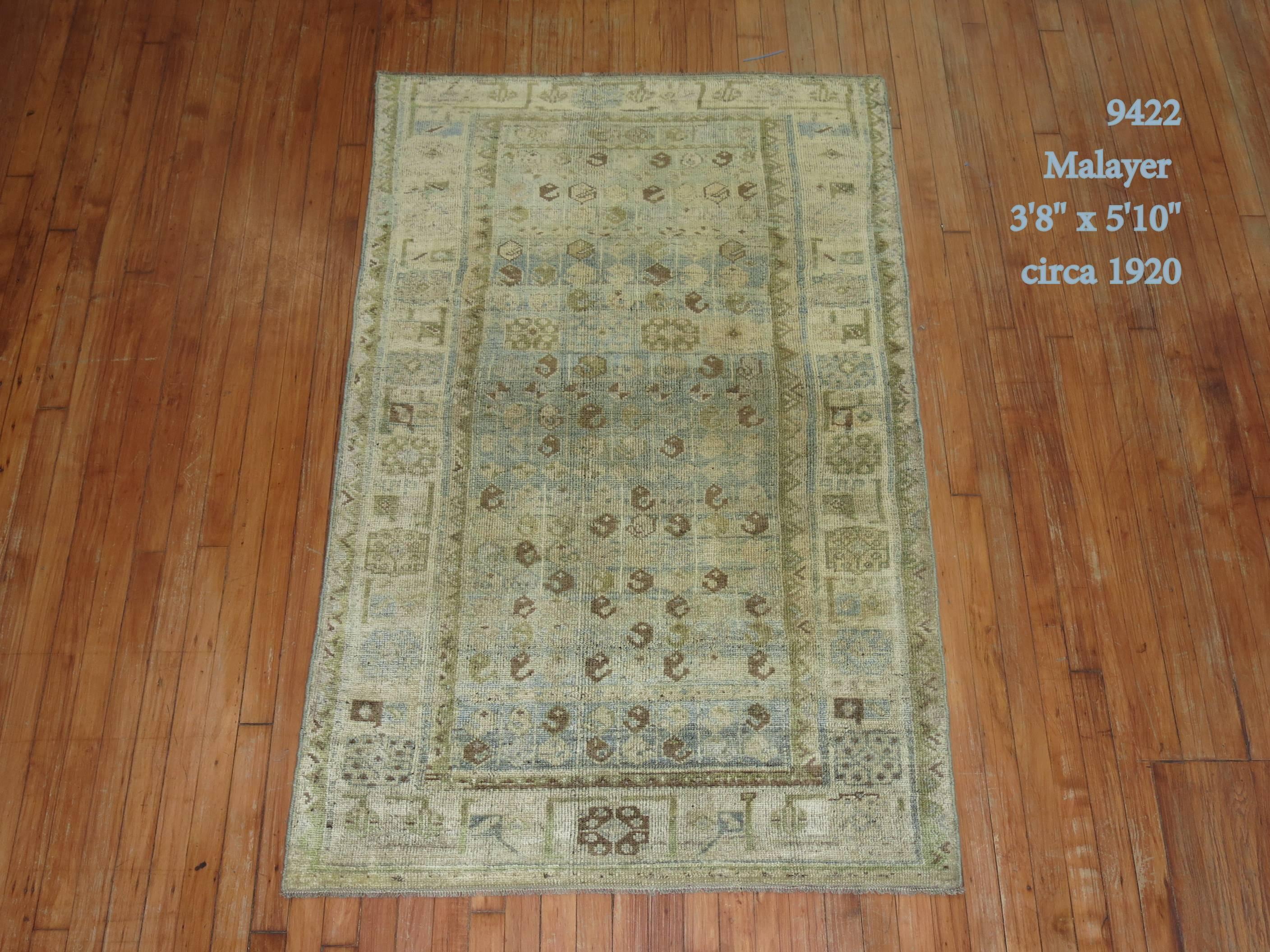 Early 20th Century Sky Ocean Blue Persian Malayer Accent 20th Century Rugs
