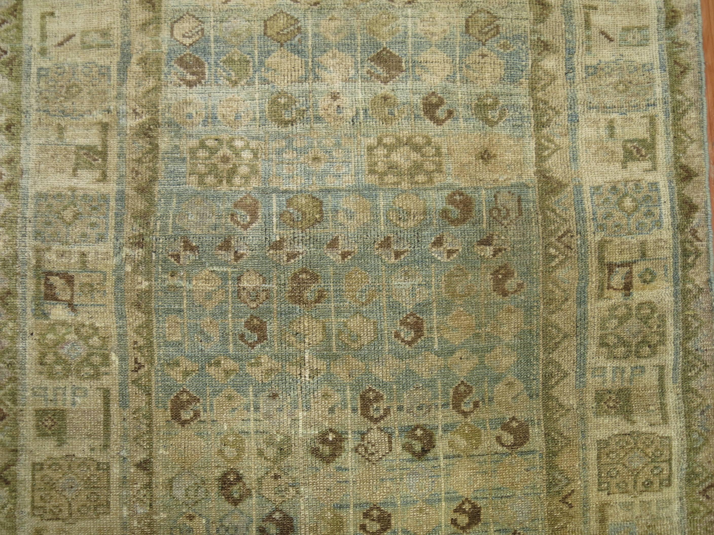 Hand-Woven Sky Ocean Blue Persian Malayer Accent 20th Century Rugs