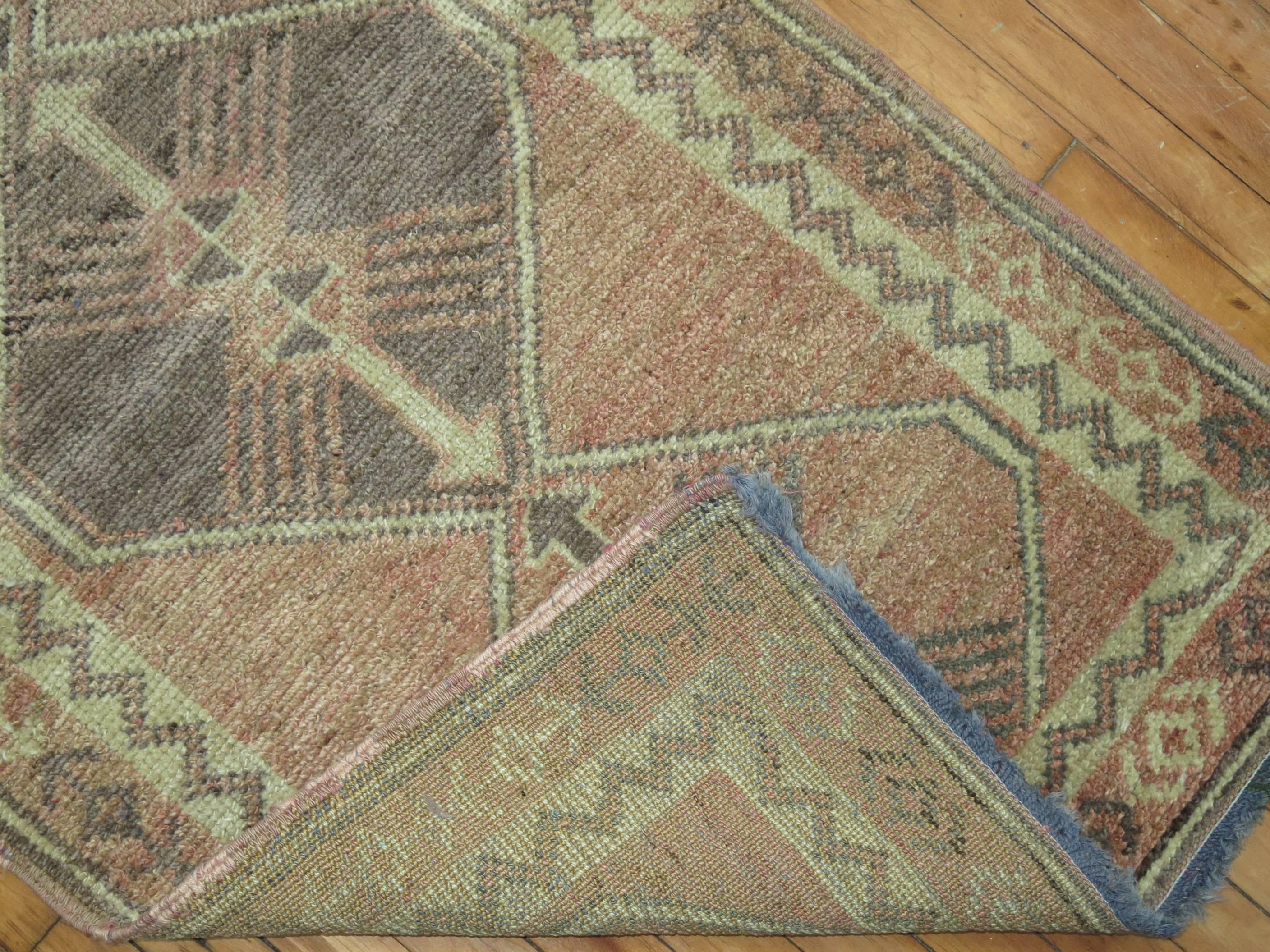 Geometric Turkish Pink Brown Runner For Sale 1