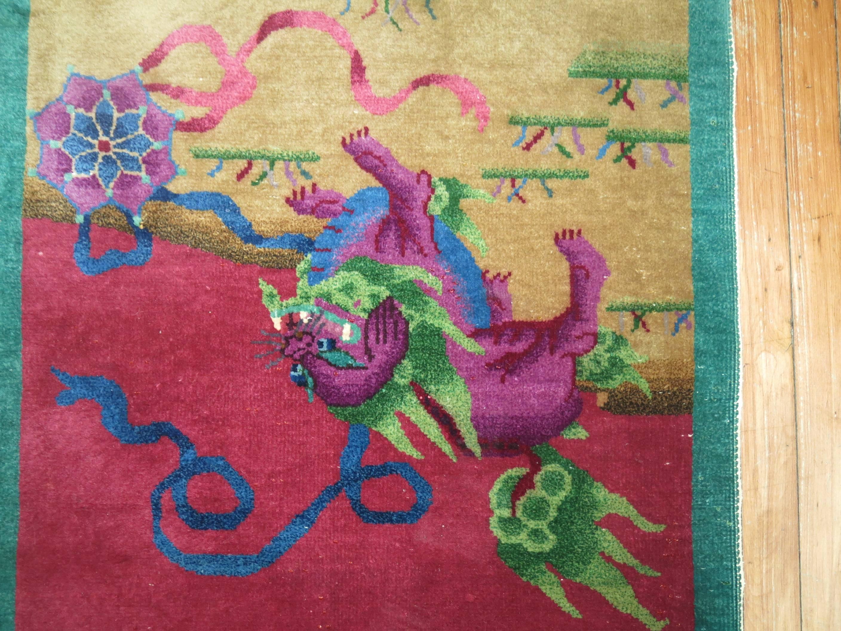 Mid-20th Century Foo Dog Chinese Art Deco Rug