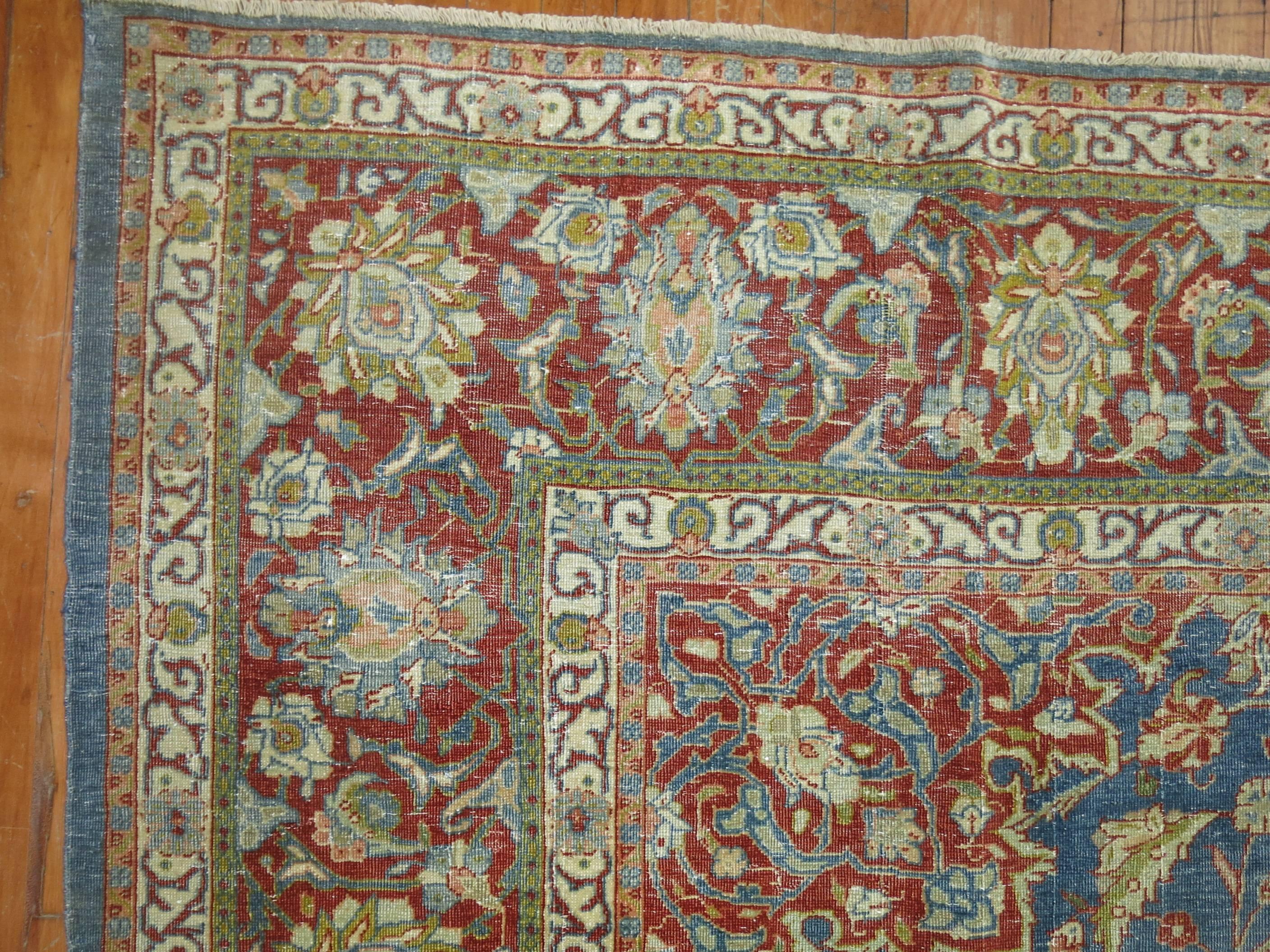 Early 20th Century Blue Formal Traditional Antique Persian Tabriz Rug