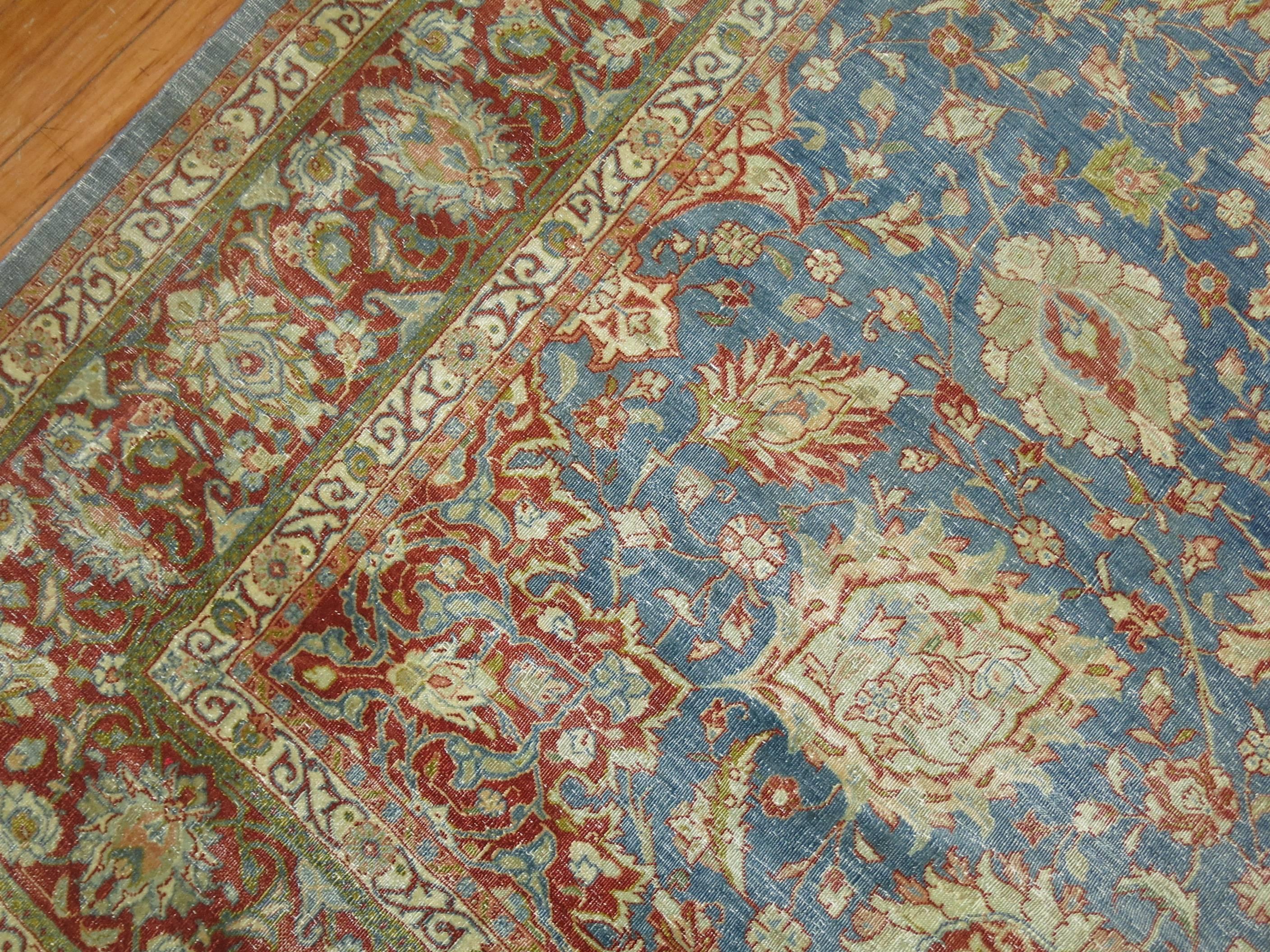 Federal Blue Formal Traditional Antique Persian Tabriz Rug
