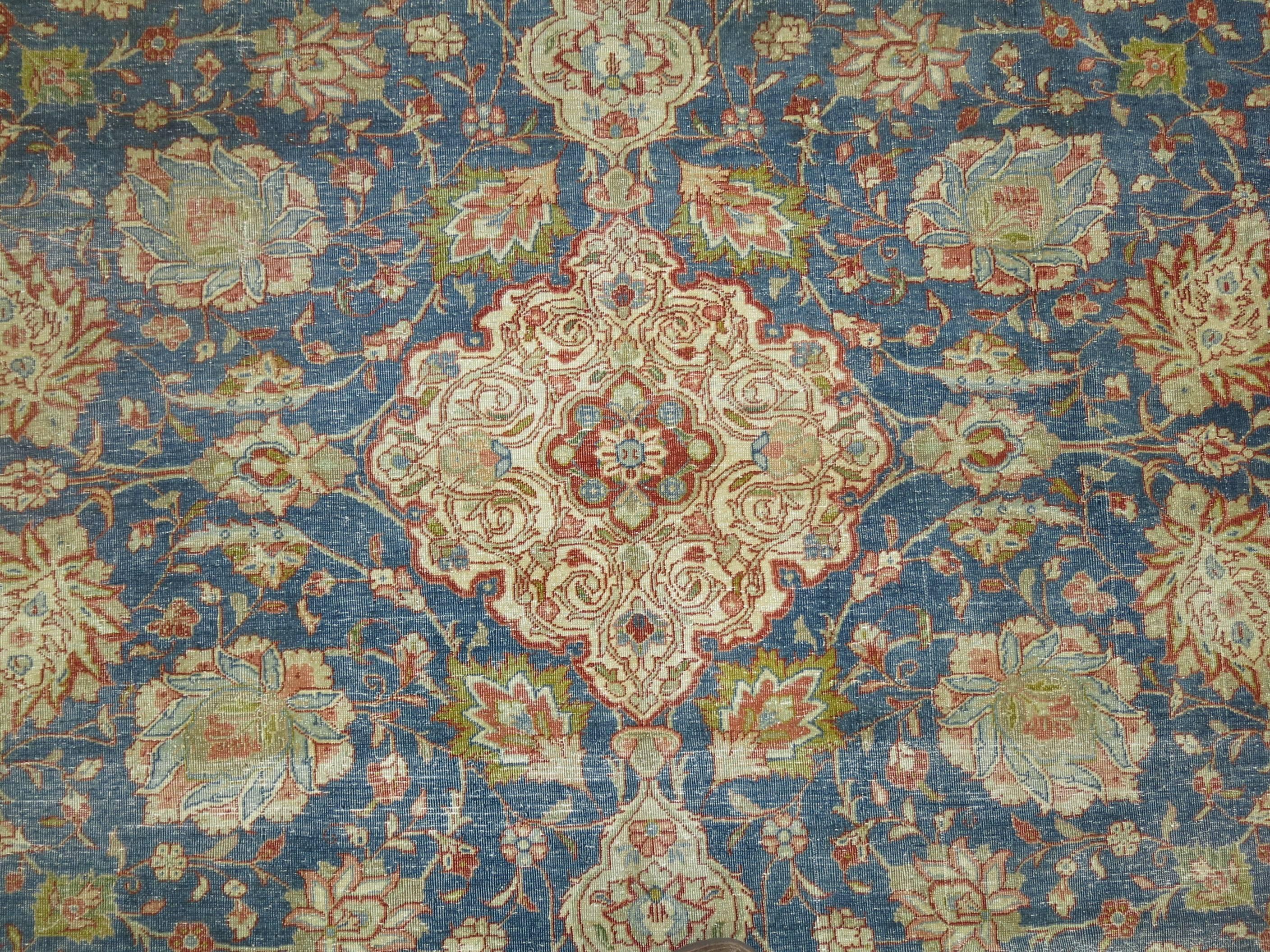 Hand-Knotted Blue Formal Traditional Antique Persian Tabriz Rug