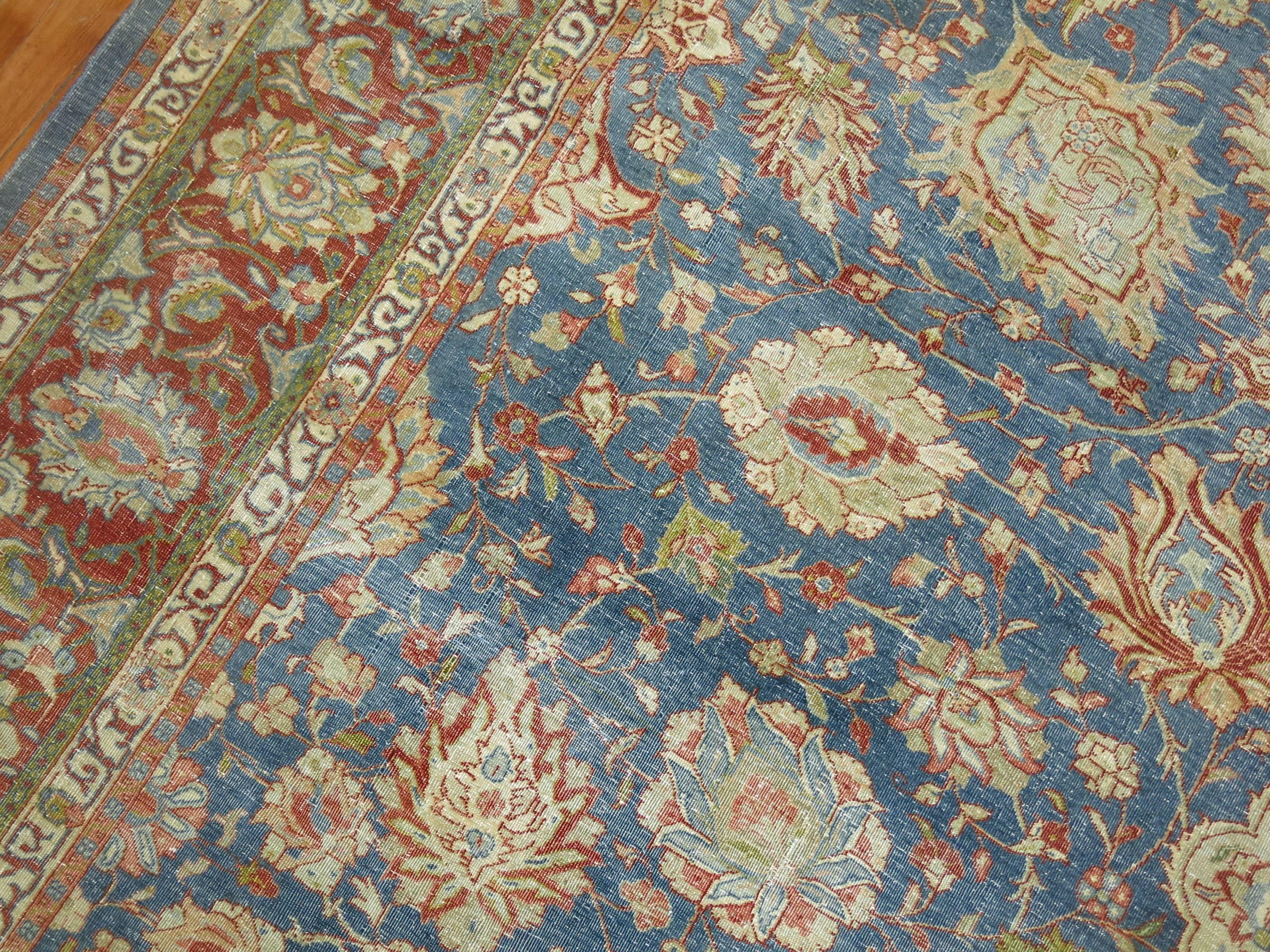 Blue Formal Traditional Antique Persian Tabriz Rug In Good Condition In New York, NY