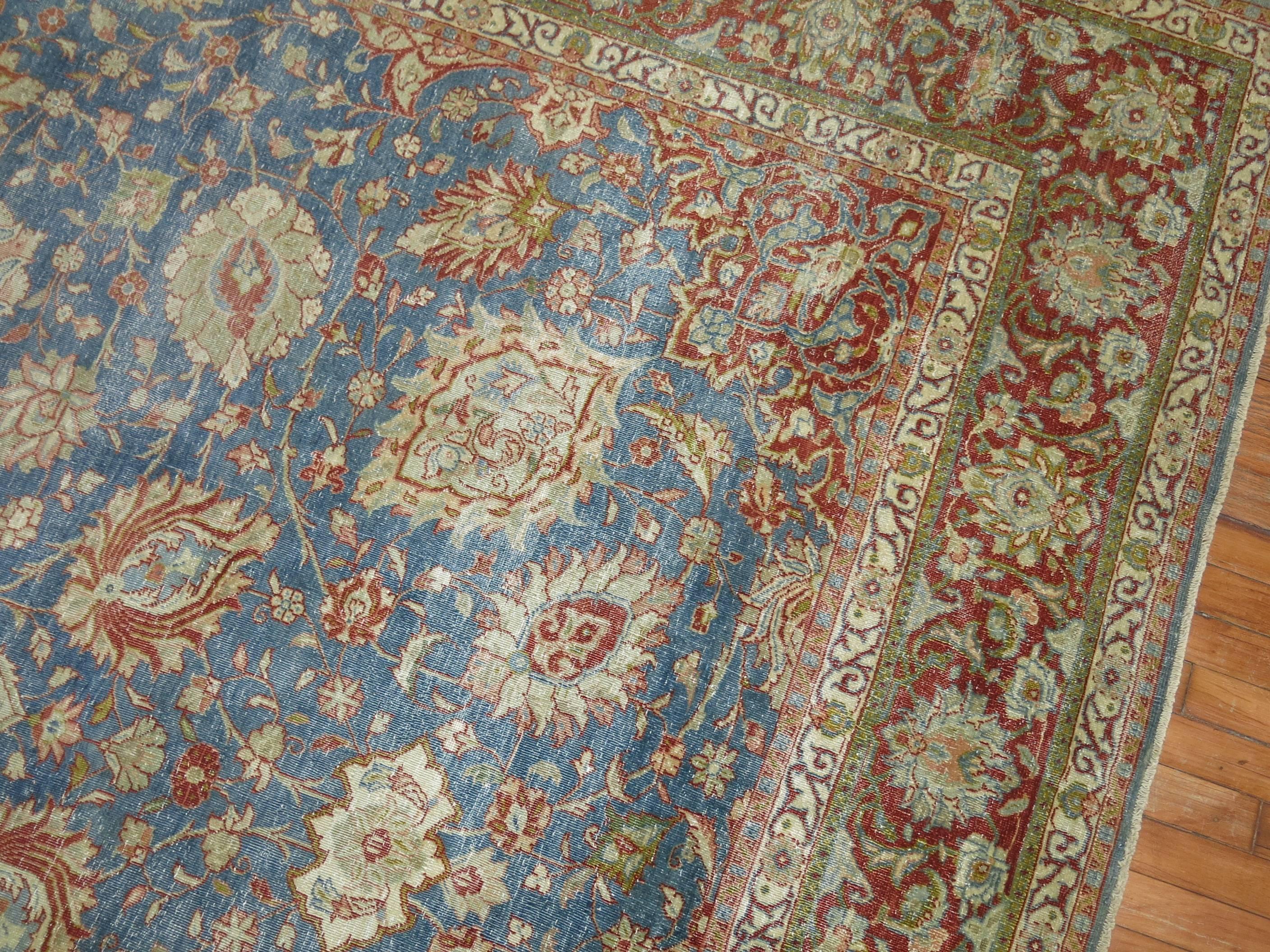 Wool Blue Formal Traditional Antique Persian Tabriz Rug