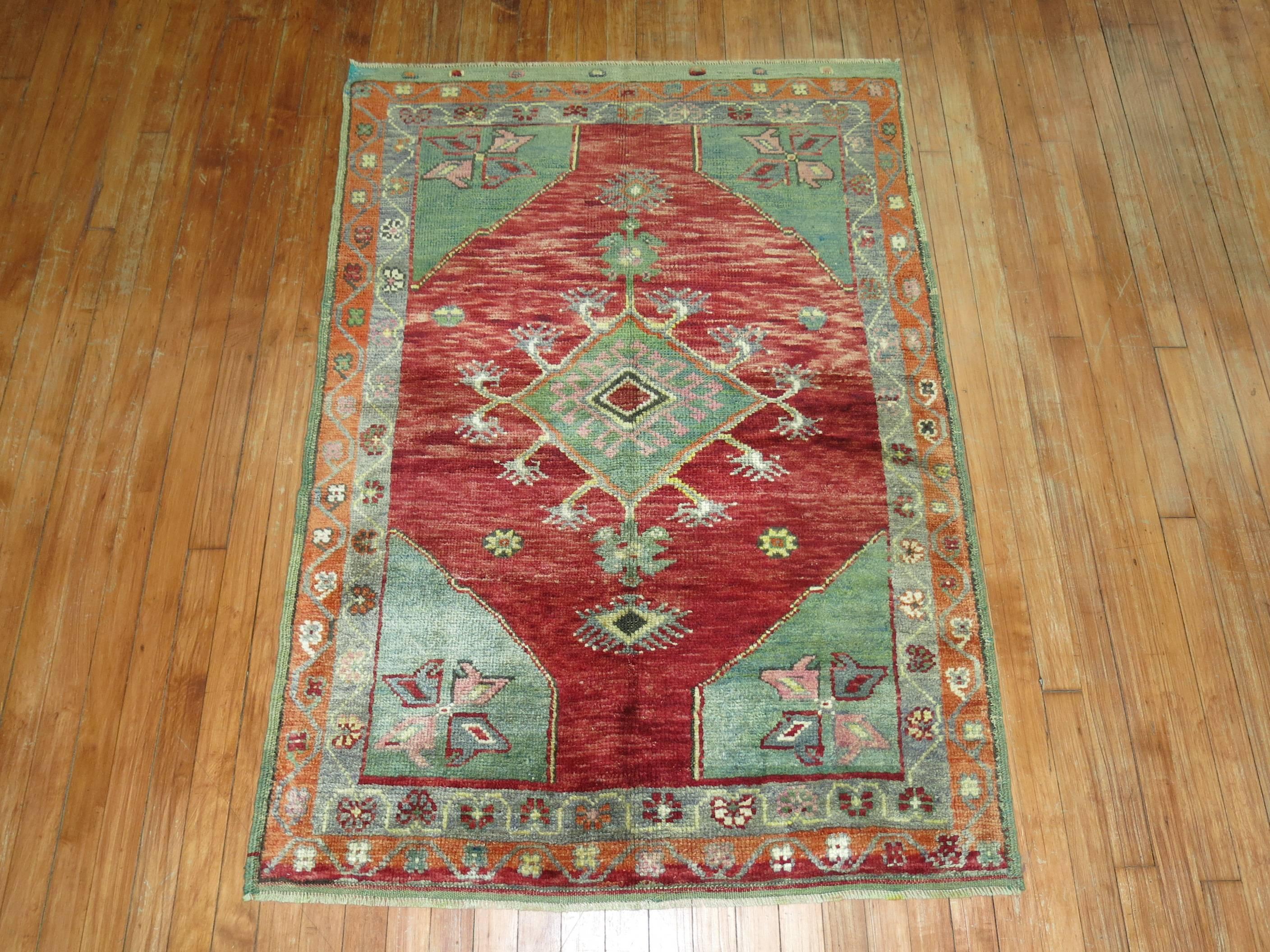 Tulu Vintage Turkish Oushak Red Green Rug