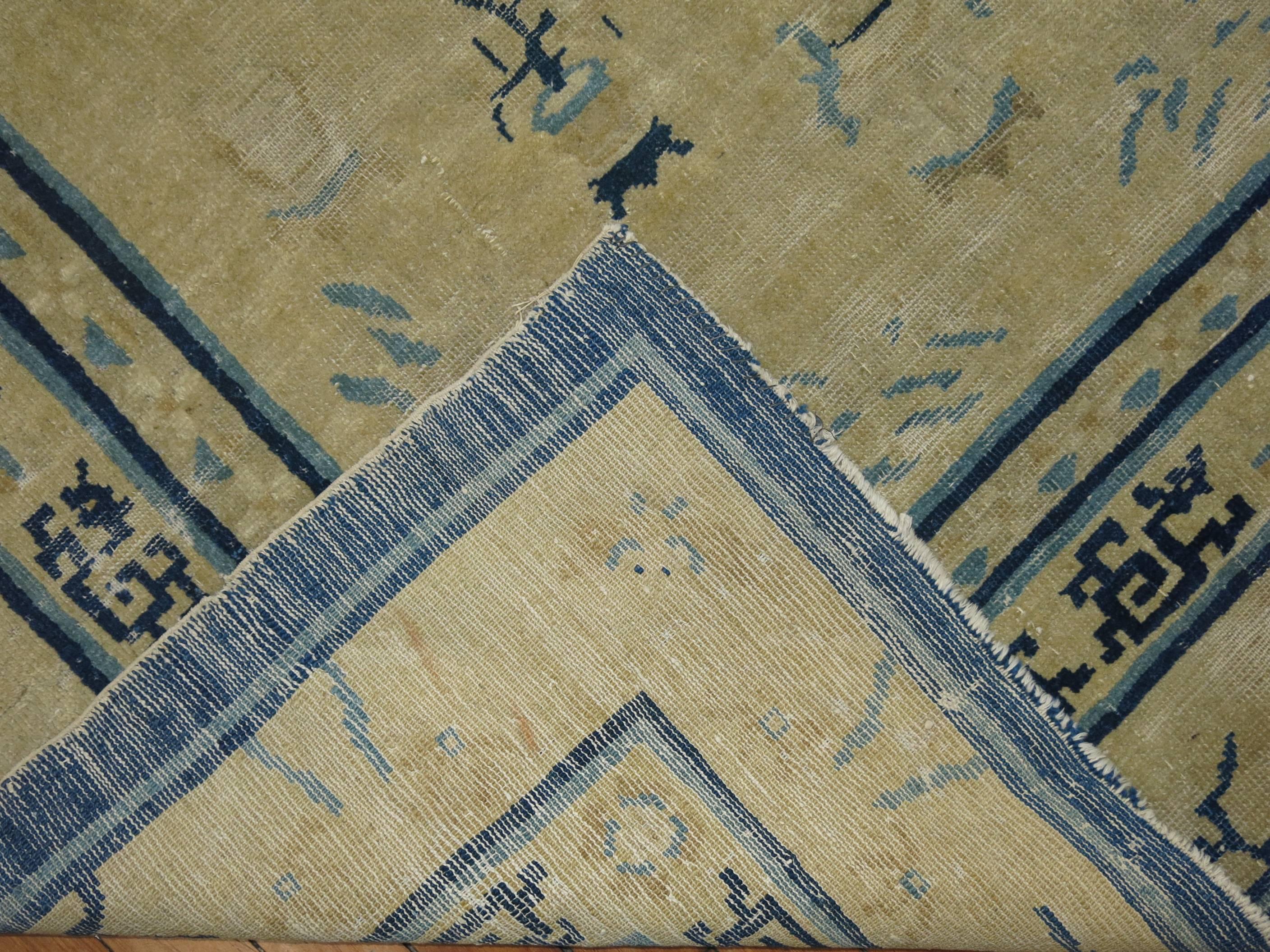 Rare size Chinese Peking rug in tan and blue,

circa 1910, measures: 4'11