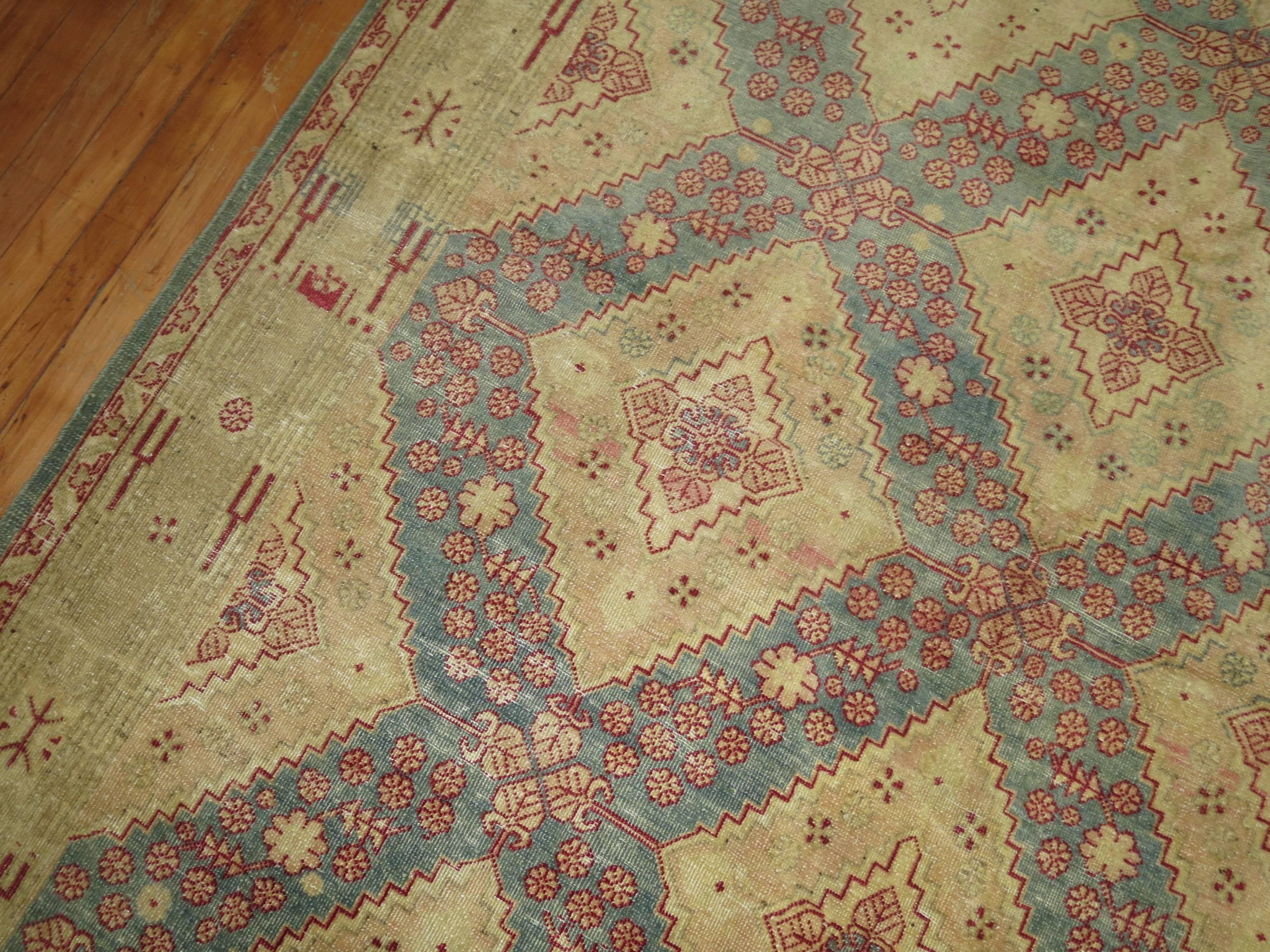 Taisho Geometric Antique Khotan Rug For Sale