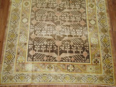 Zabihi Collection Gallery Size Brown Yellow Khotan Pomegranate Design Rug