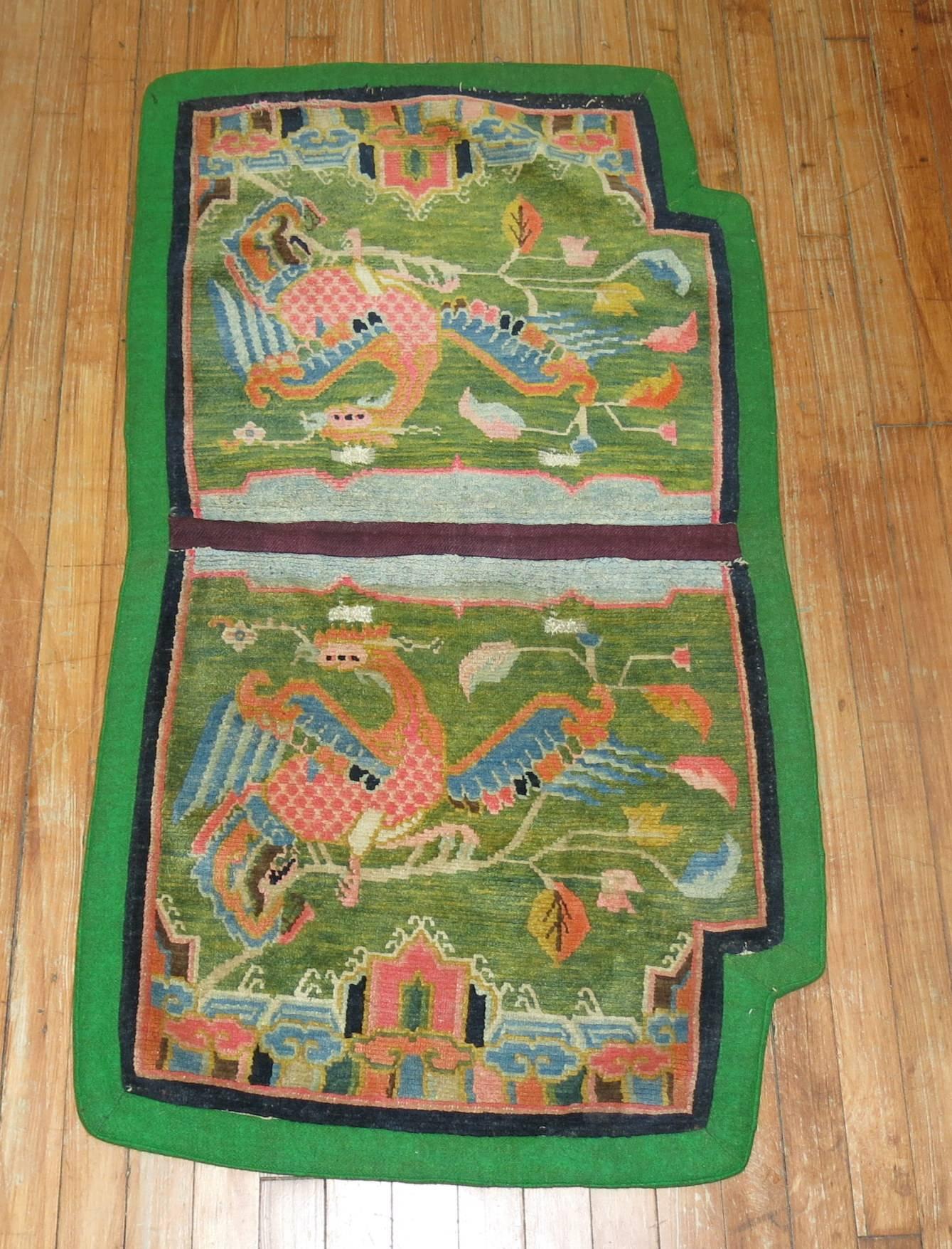 20th Century Tibetan Textile Rug in Bright Apple Green