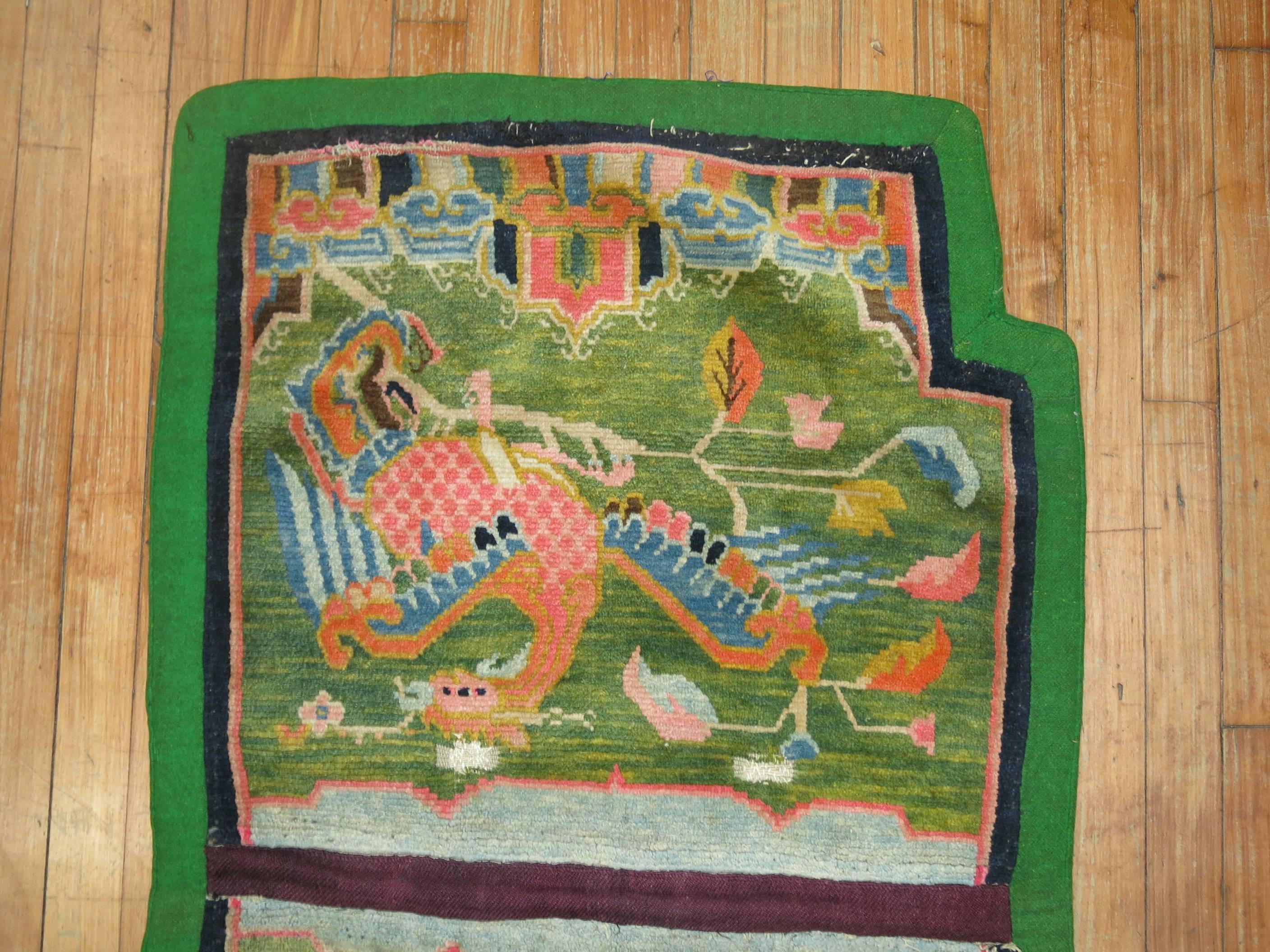 Wool Tibetan Textile Rug in Bright Apple Green