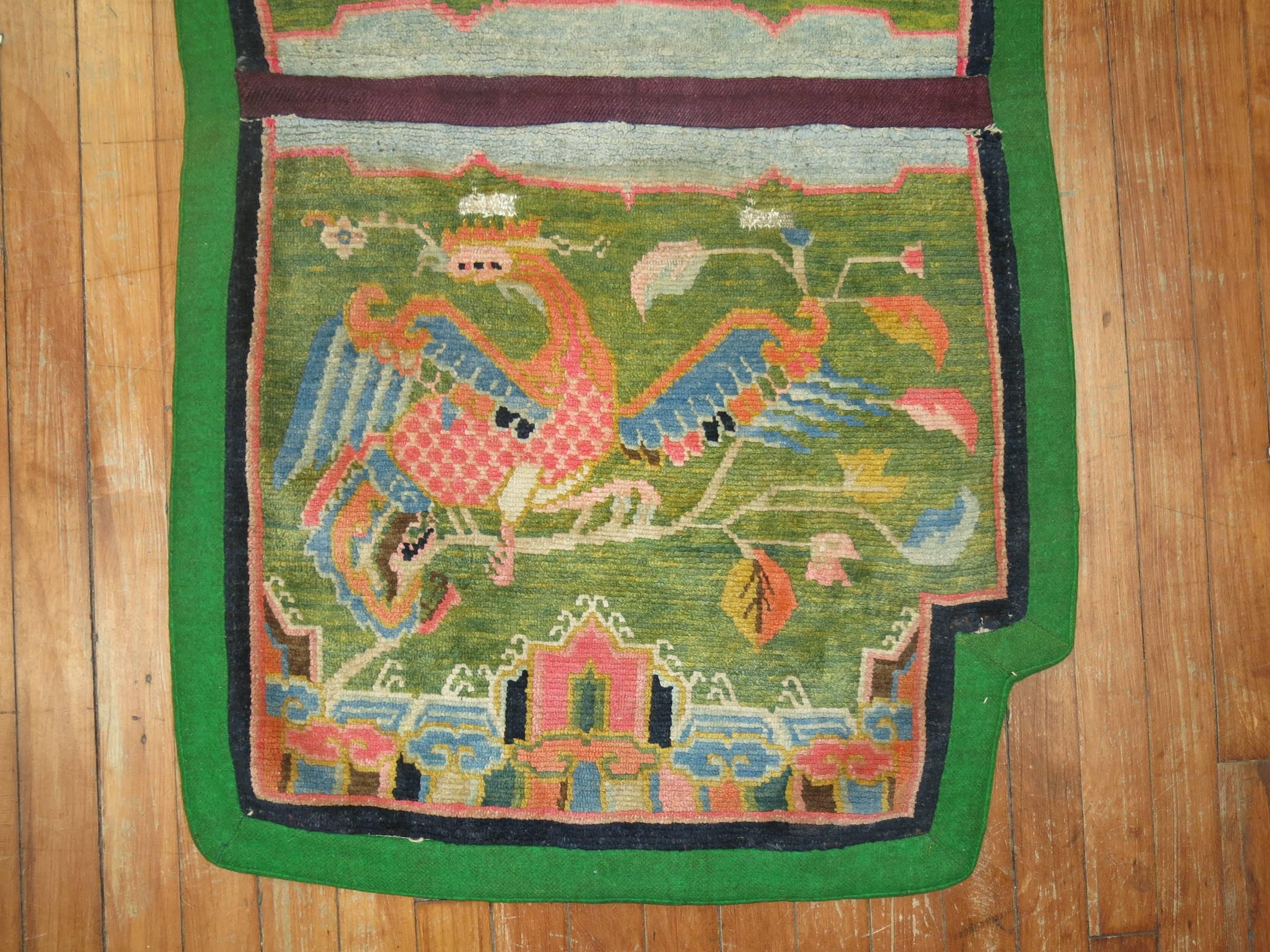 Tibetan Textile Rug in Bright Apple Green In Excellent Condition In New York, NY