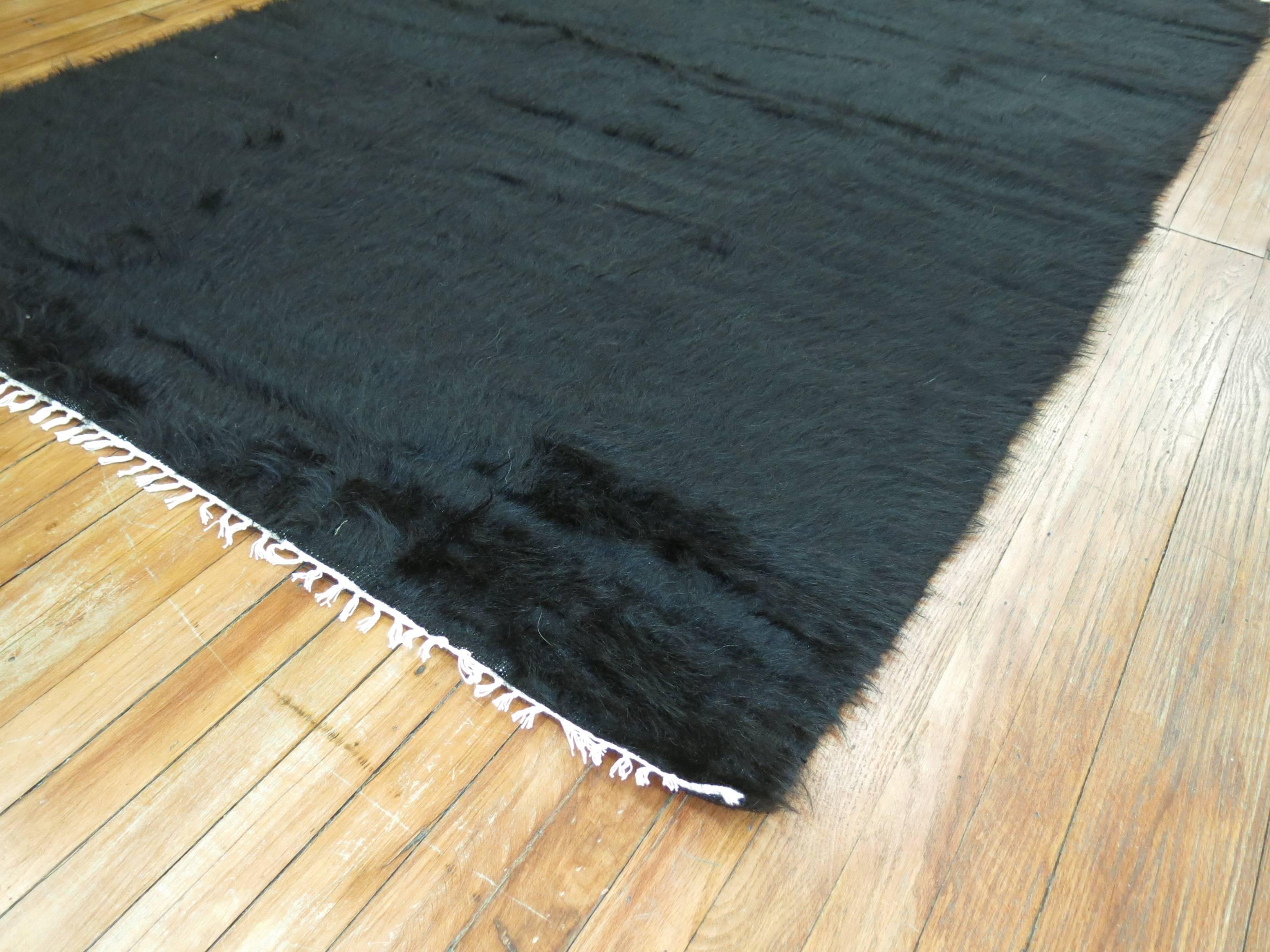 Vintage Angora Mohair Wool Rug in Black.  