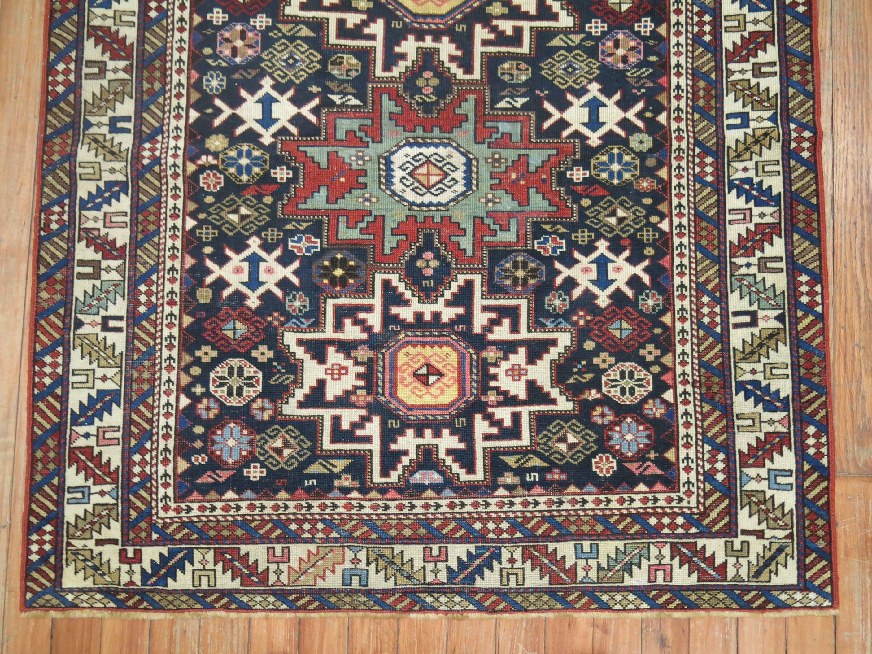 Kazak Caucasian Shirvan Square Rug