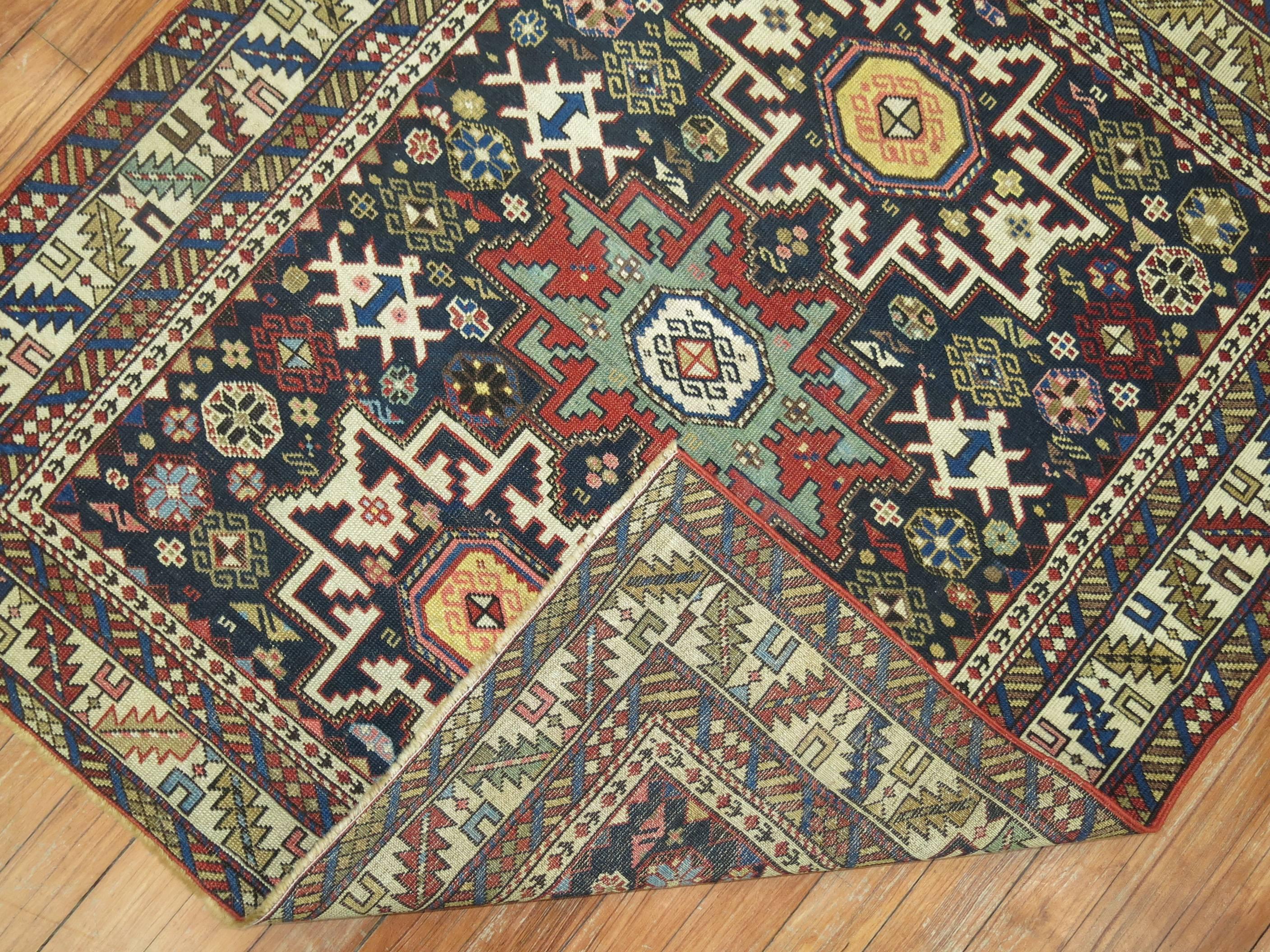 Wool Caucasian Shirvan Square Rug