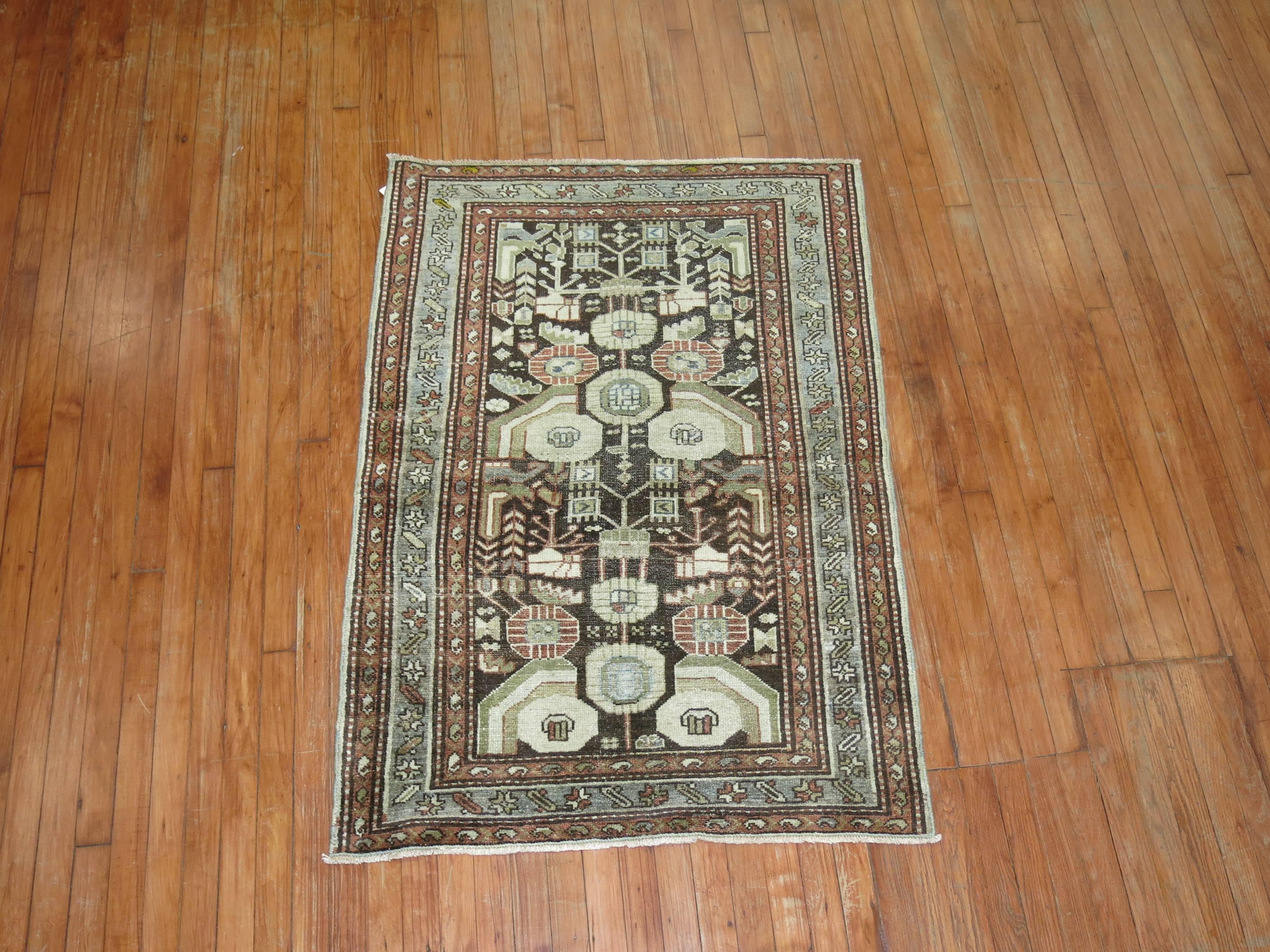 20th Century Rustic Earth Tone Persian Malayer Scatter Size Rug