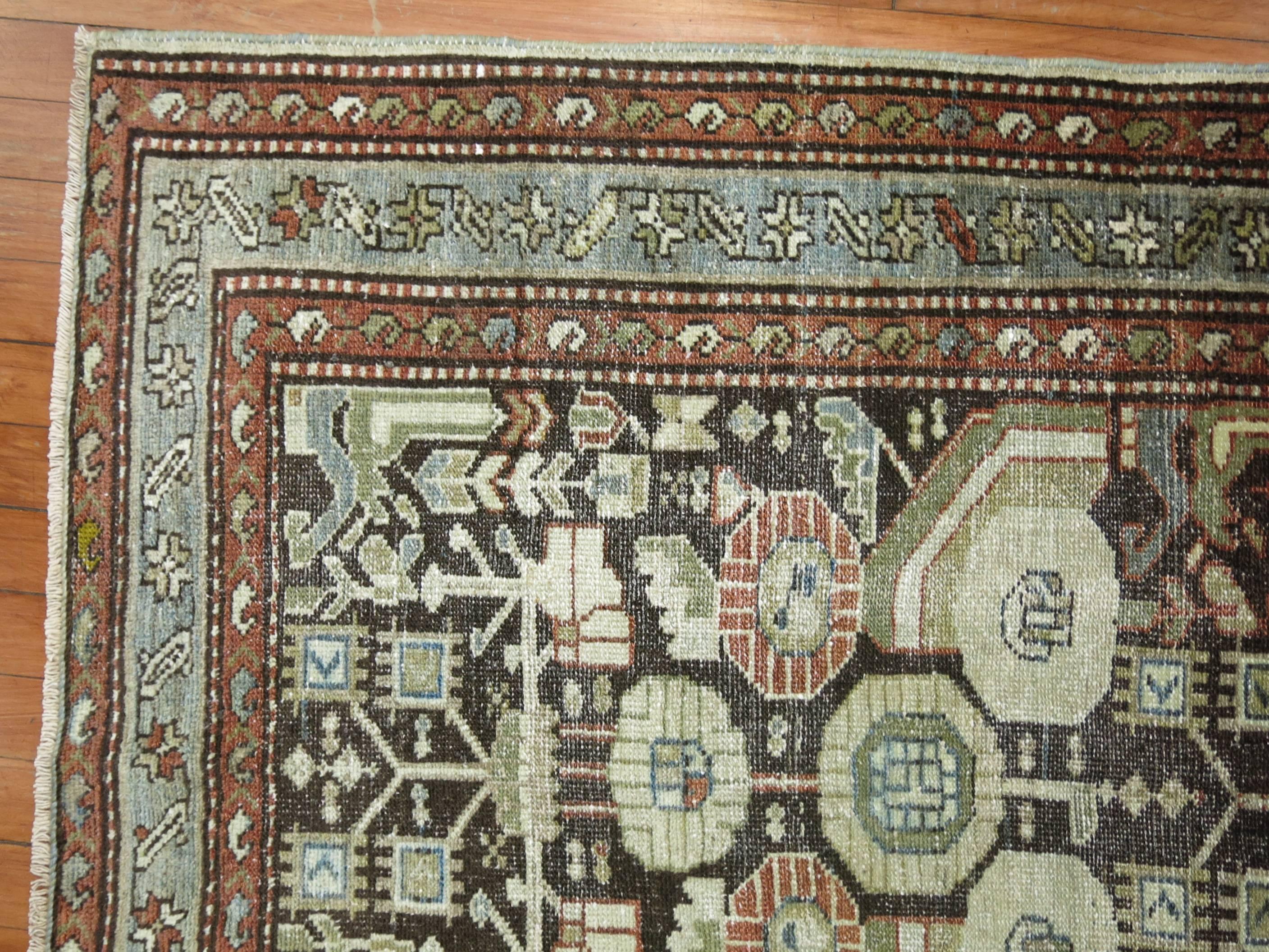 Rustic Earth Tone Persian Malayer Scatter Size Rug In Good Condition In New York, NY