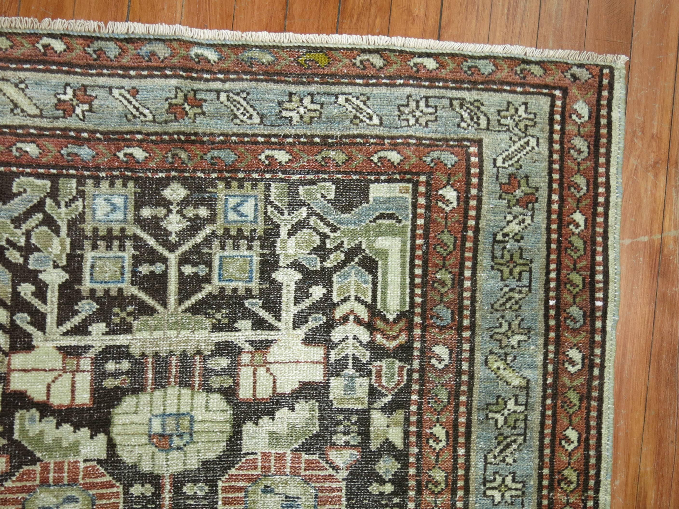 Hand-Knotted Rustic Earth Tone Persian Malayer Scatter Size Rug