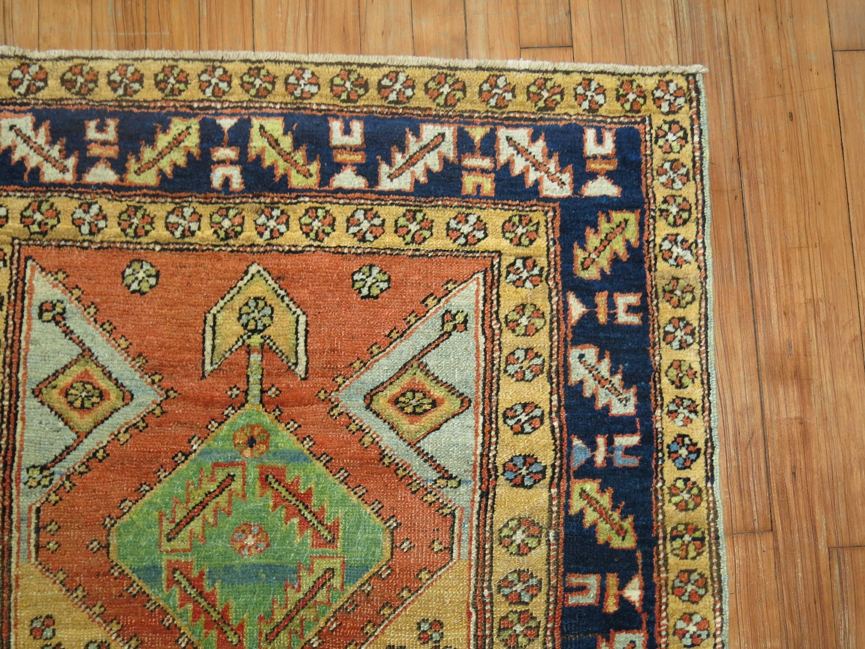 20th Century Antique Persian Heriz Rug in Bright Colors