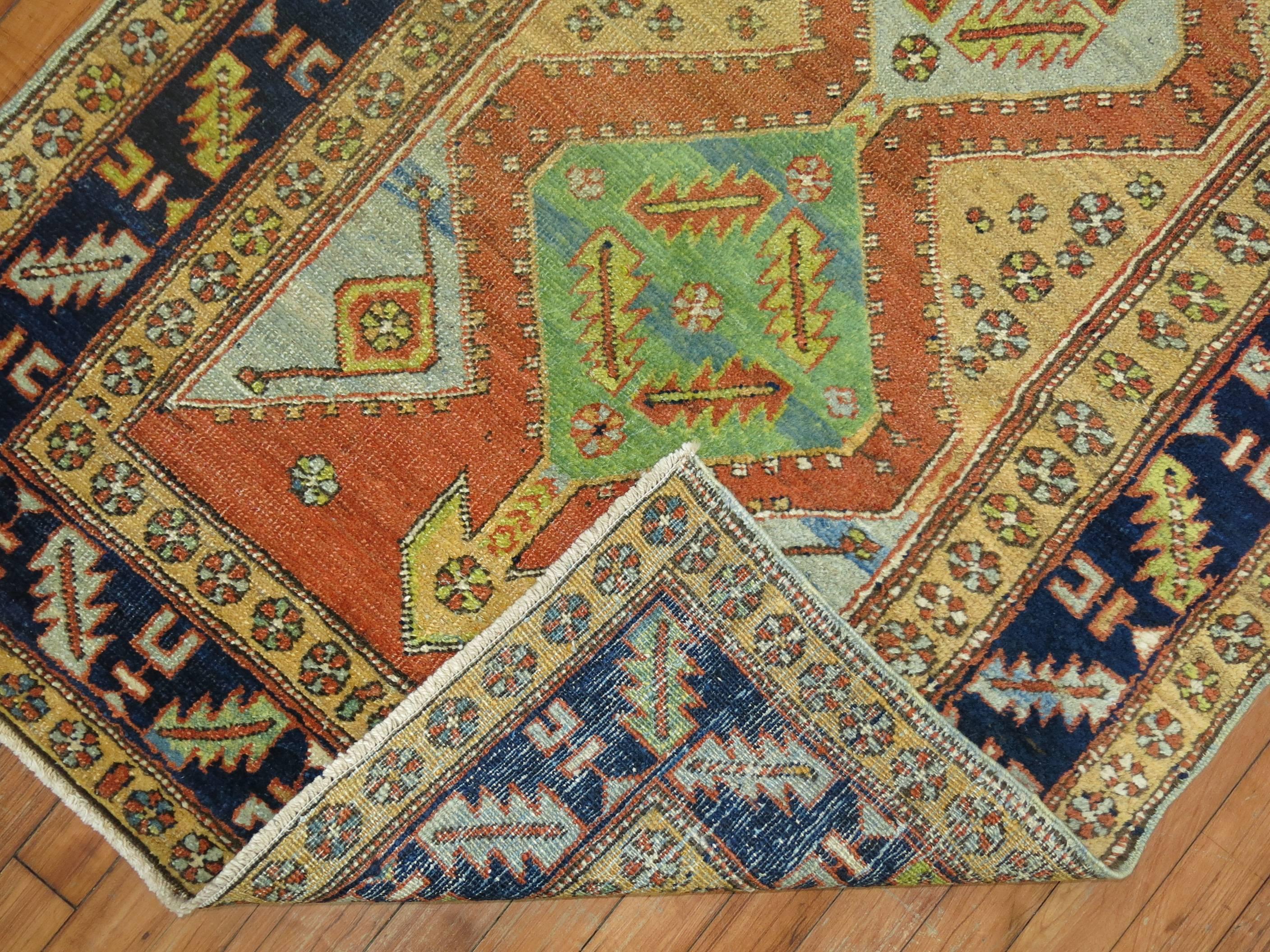 Hand-Woven Antique Persian Heriz Rug in Bright Colors