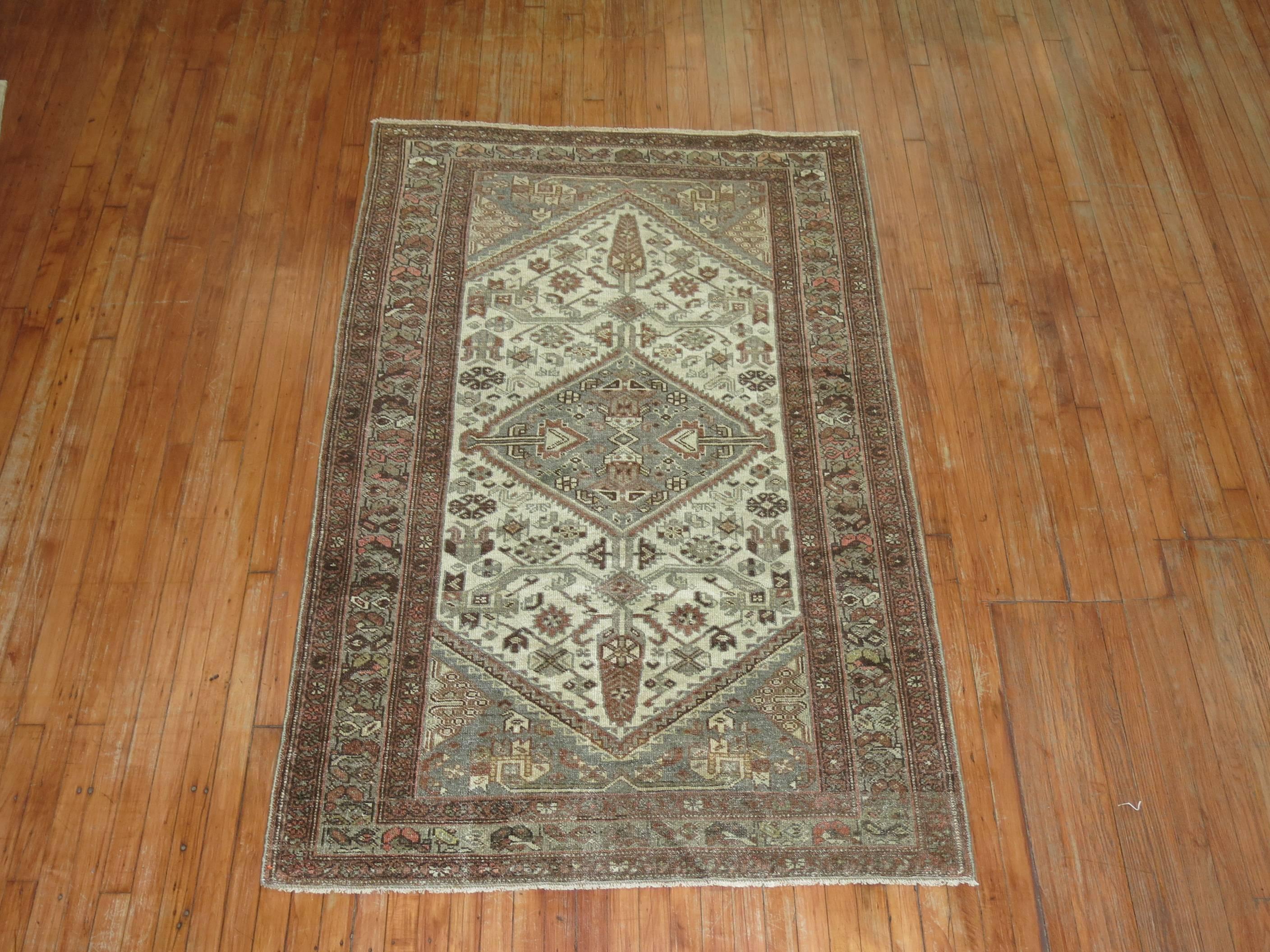 Early 20th Century Earth Tone Persian Malayer Antique Rug For Sale