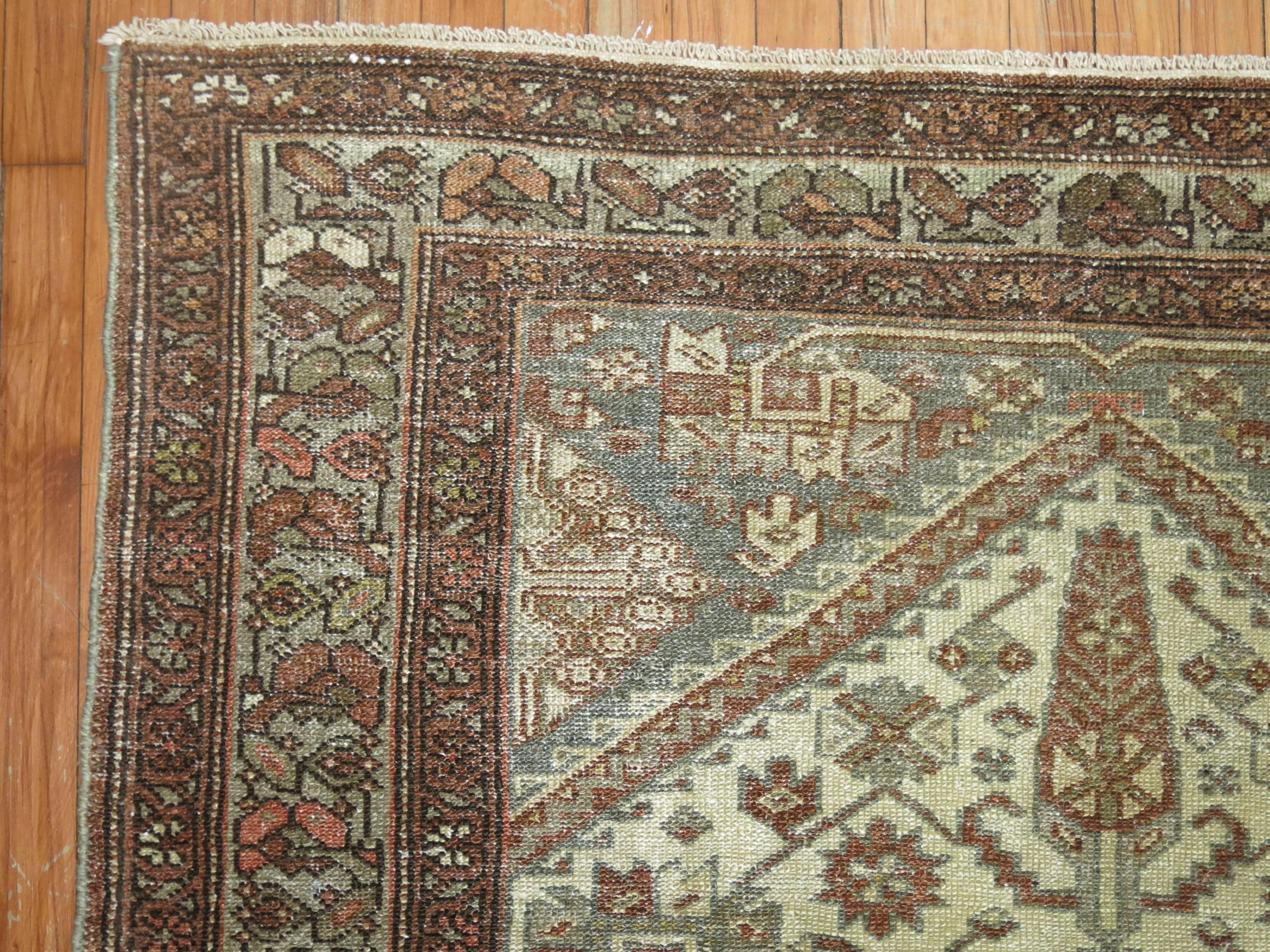 Hand-Woven Earth Tone Persian Malayer Antique Rug For Sale