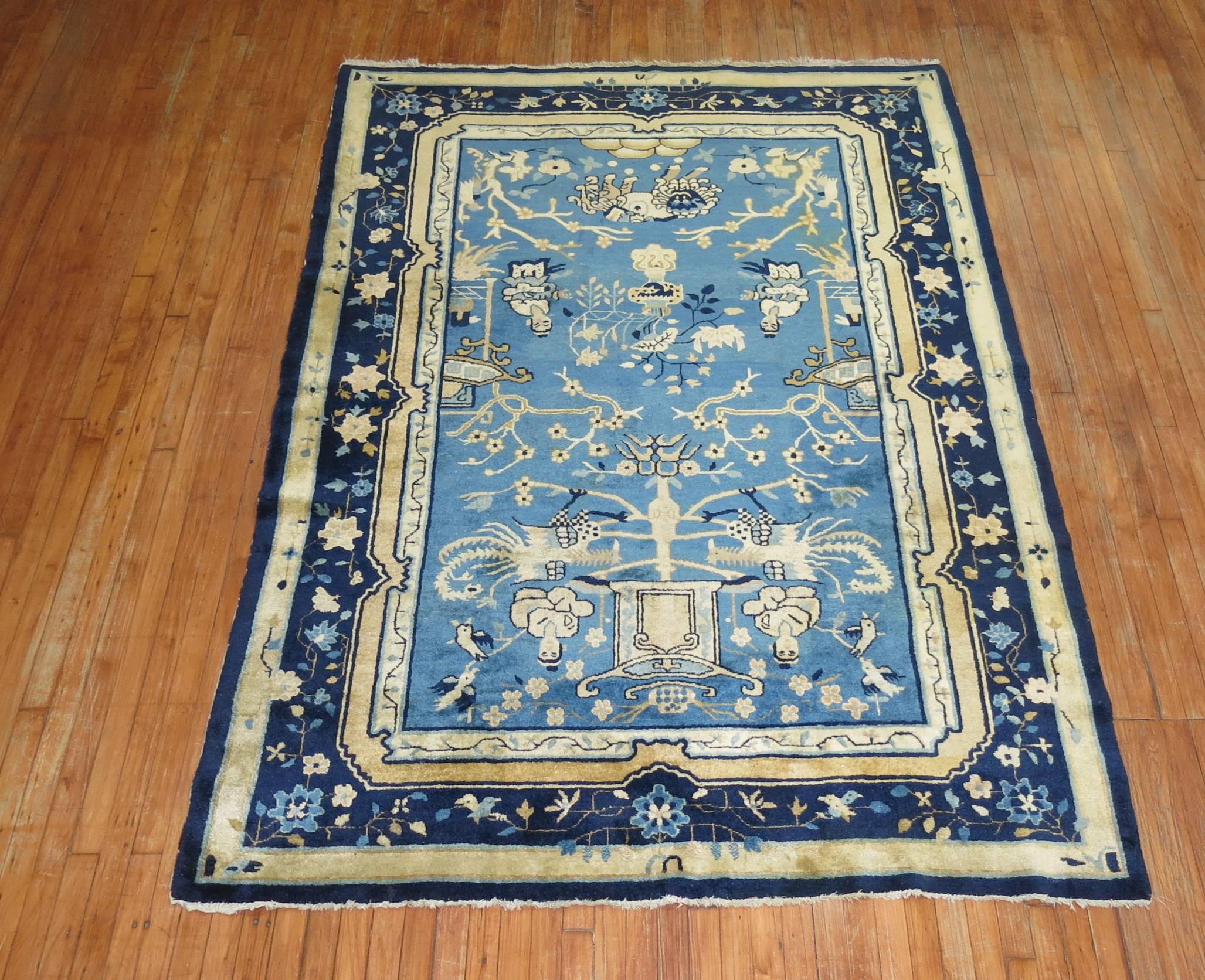 Blue Chinese Pictorial Antique Peking Rug For Sale 1