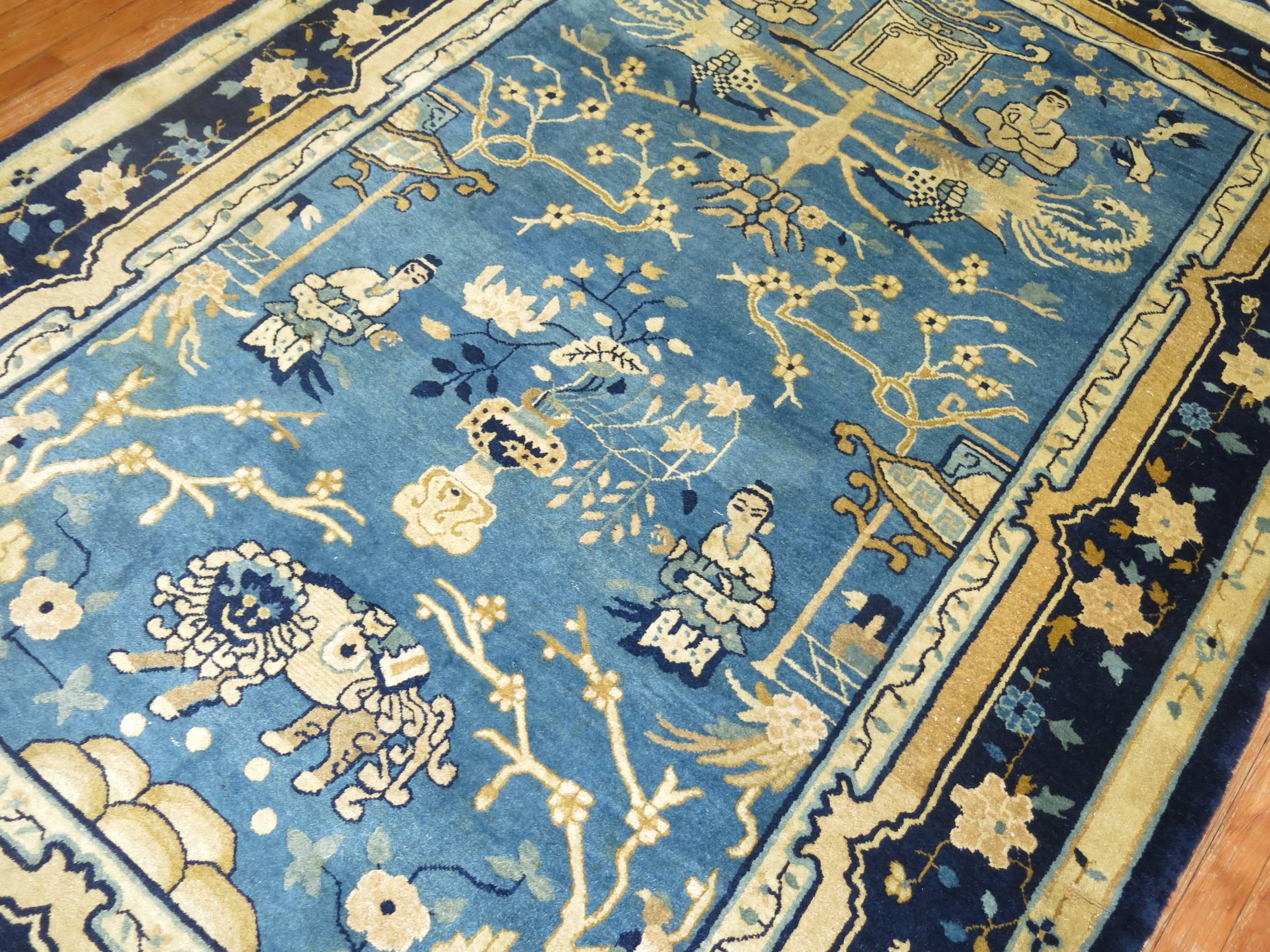 Phenomenal Rare Size Chinese Peking rug in beautiful Blue Color. 

6' x 8'6''

This is a one of a kind antique rug hand woven of 100% wool in China around the early 20th century. This rug was personally selected for the combination of excellent